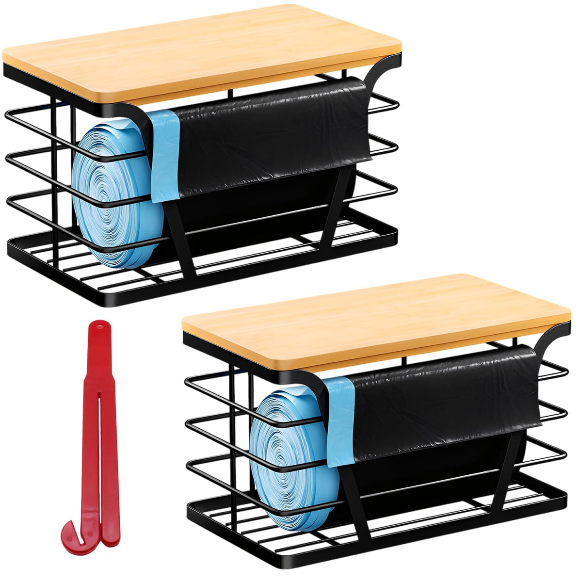 2 Pack Trash Bag Dispenser with Bamboo Top