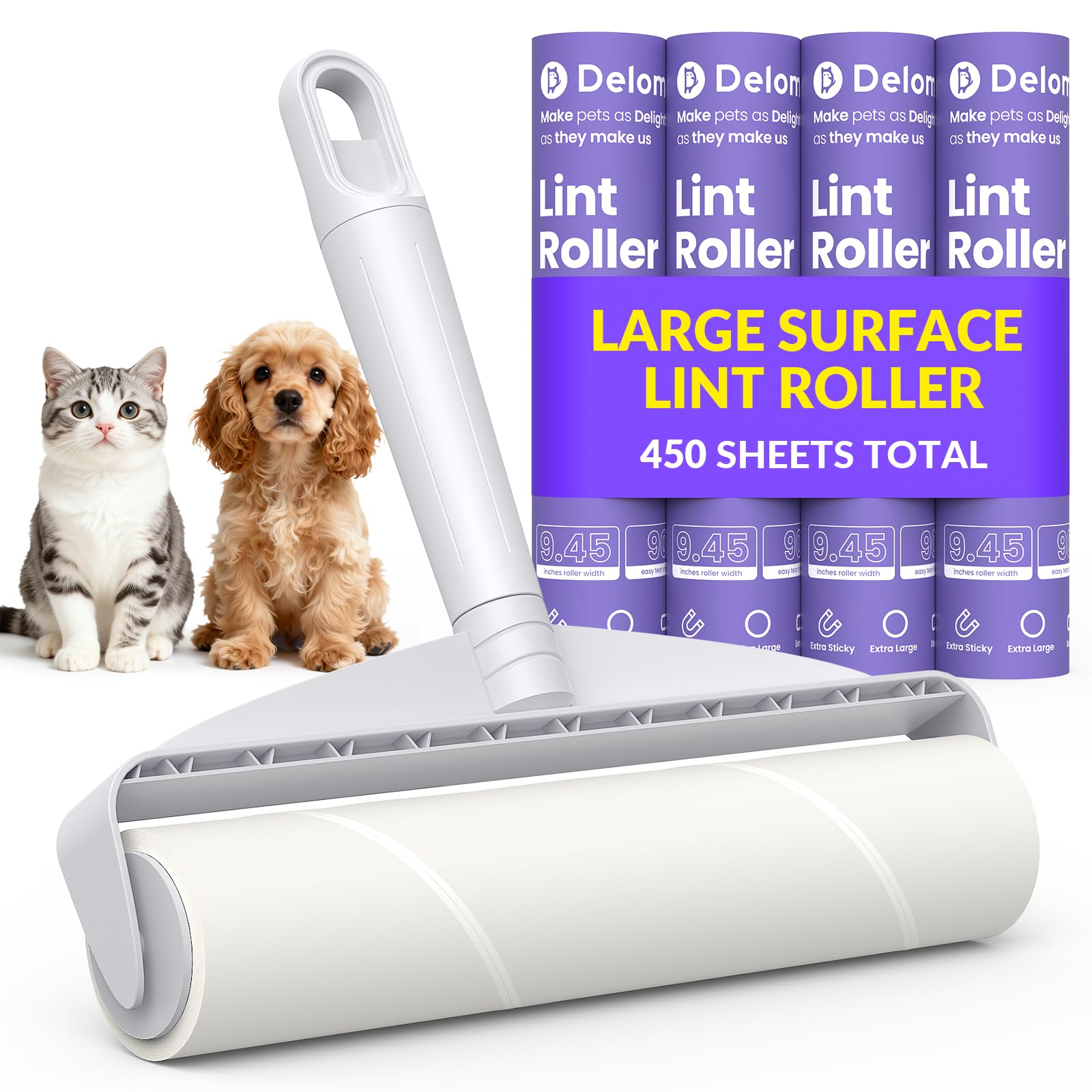 9.45” Large Lint Roller for Pet Hair (450 Count)