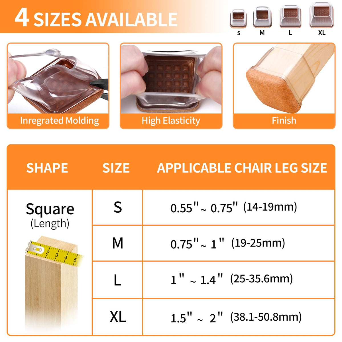 24 Pcs Small Clear Square Chair Leg Floor Protectors for Hardwood Floors (24 Count)