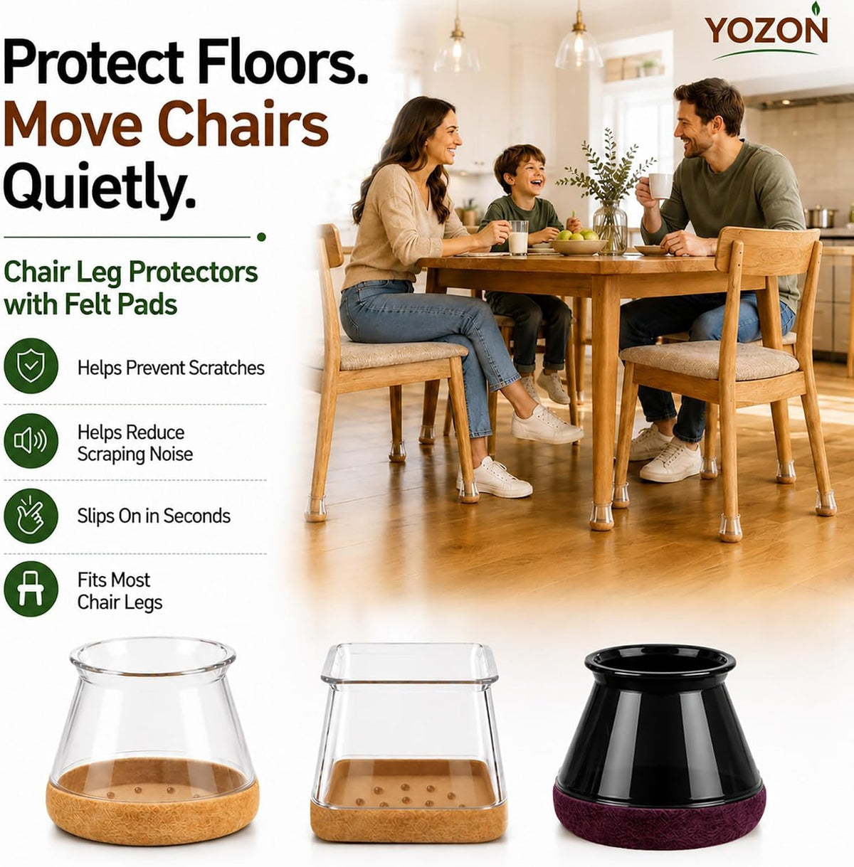 Chair Leg Floor Protectors Silicone Caps Felt Strengthen Bottom