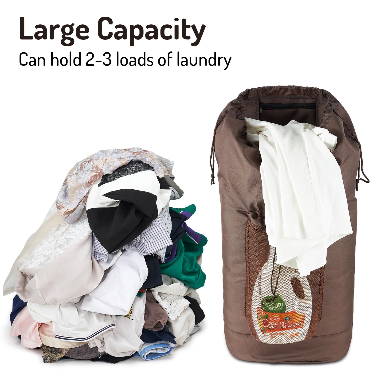 Large Laundry Backpack Bag with Detergent Holder and Adjustable Shoulder Straps