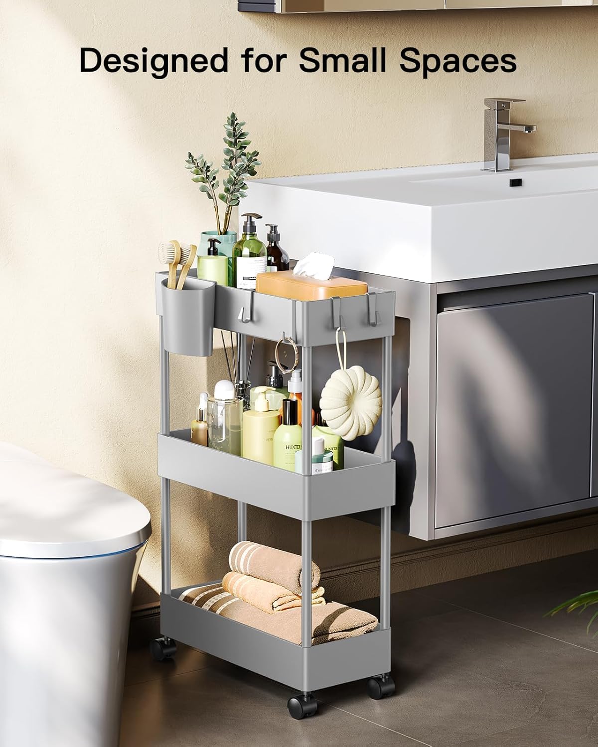 3 Tier Slim Storage Cart with Wheels