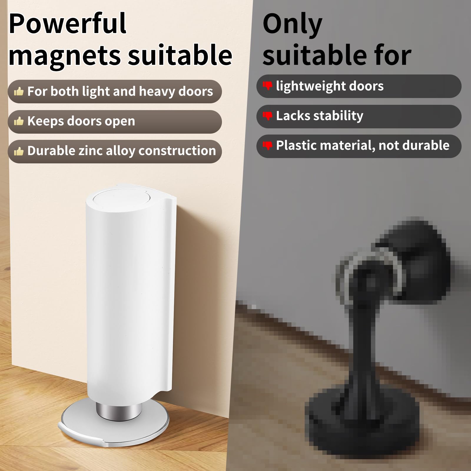 Magnetic Door Stopper WYGWP Stainless Steel No Drilling Wedge Stops Heavy Duty Catch Holder to Keep Doors Open