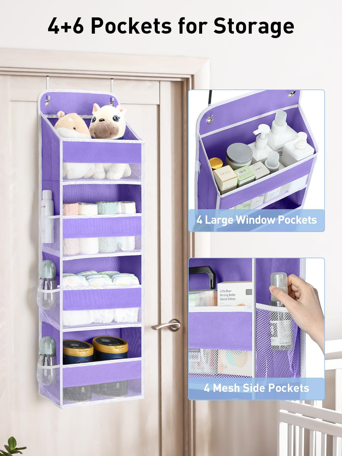 Over the Door Organizer forNursery Closet 35.2lbs Load Purple 4 Tier