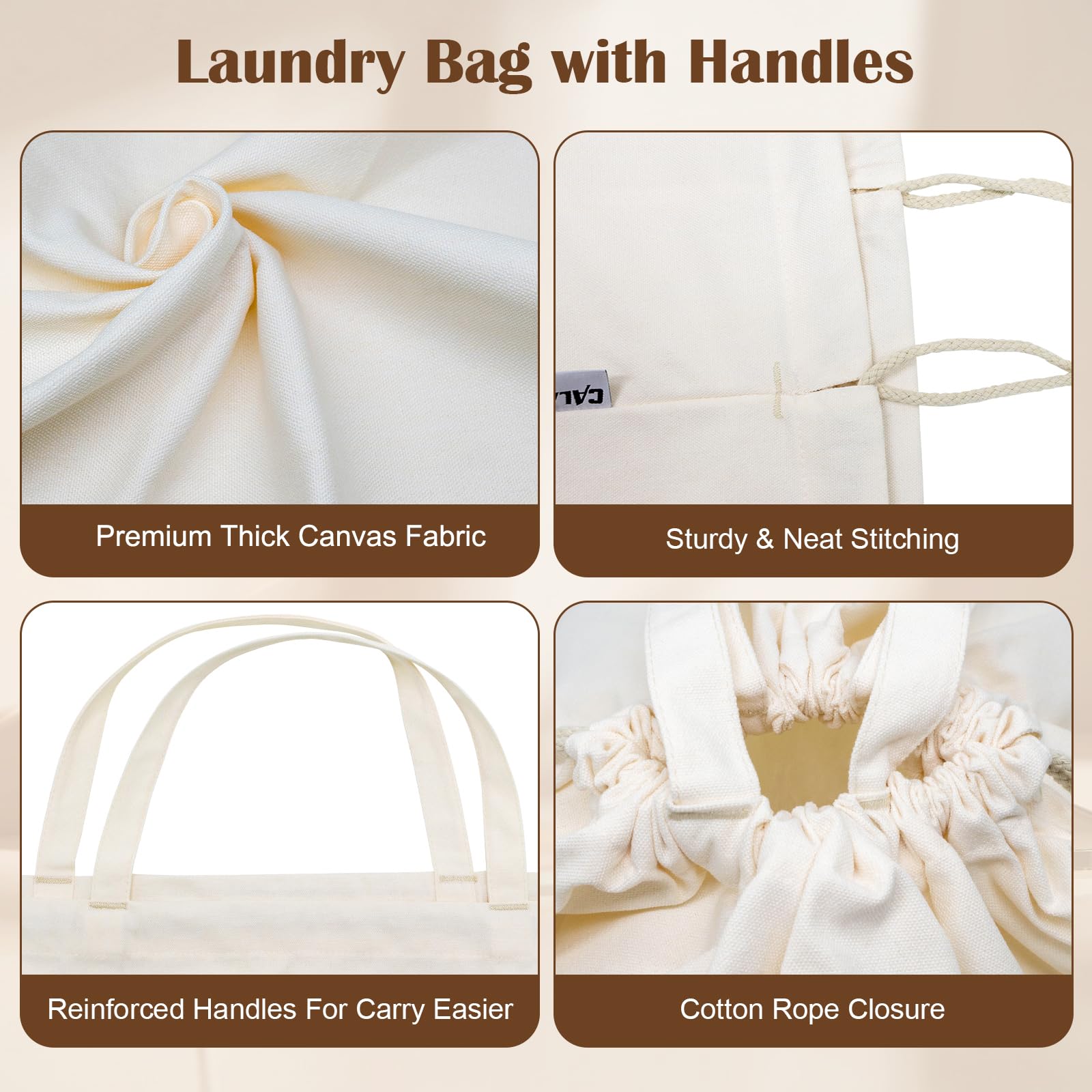 Heavy Duty Canvas Laundry Bag with Handles & Drawstring 30"Wx35"H