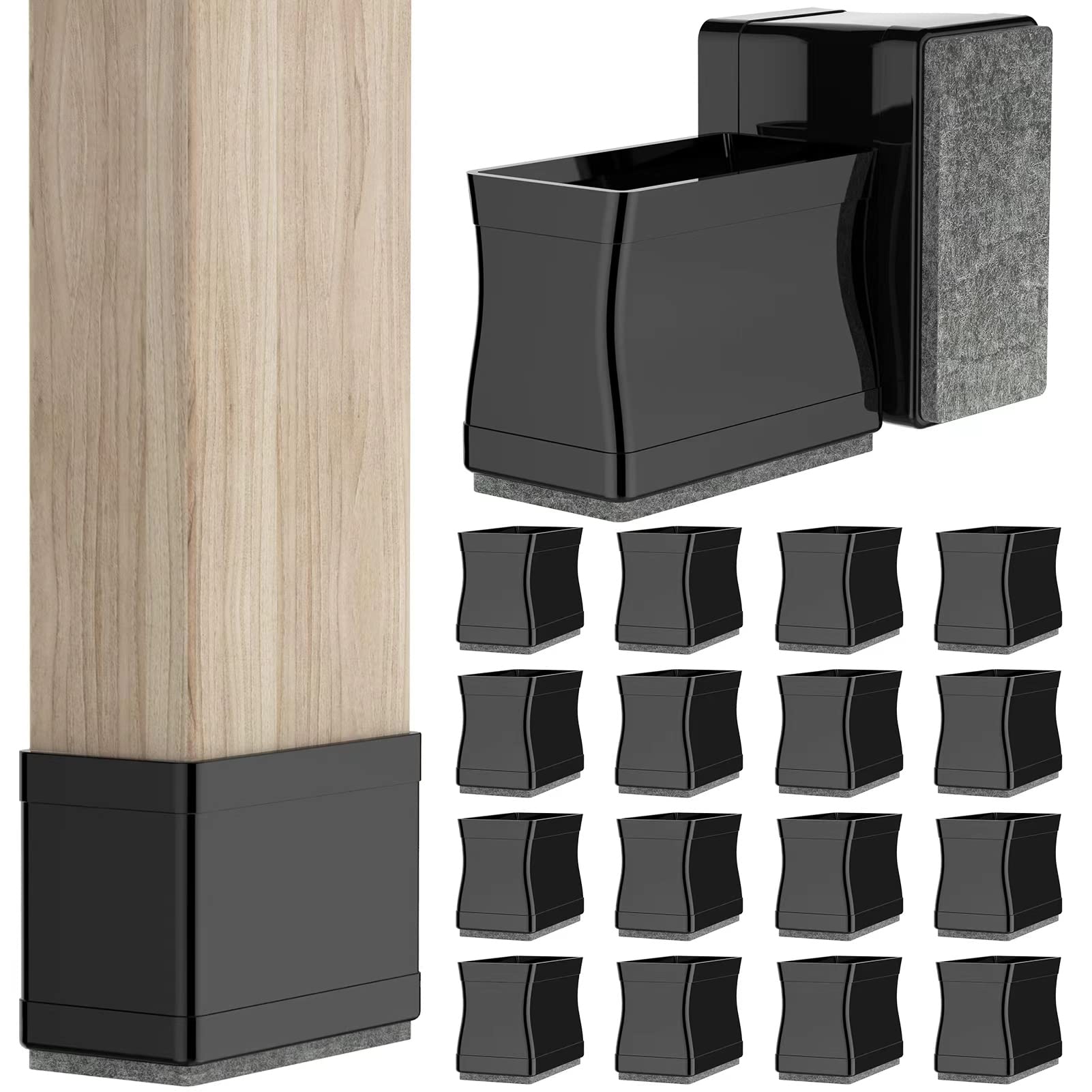 3/4" x 1 1/2" Rectangle Chair Leg Protectors for Hardwood Floors, Silicone Covers to Protect Wood Tile Floors Felt Pads Furniture Leg Caps Reduce Noise. Easy to Move. 16PCS Black. (24 Count)