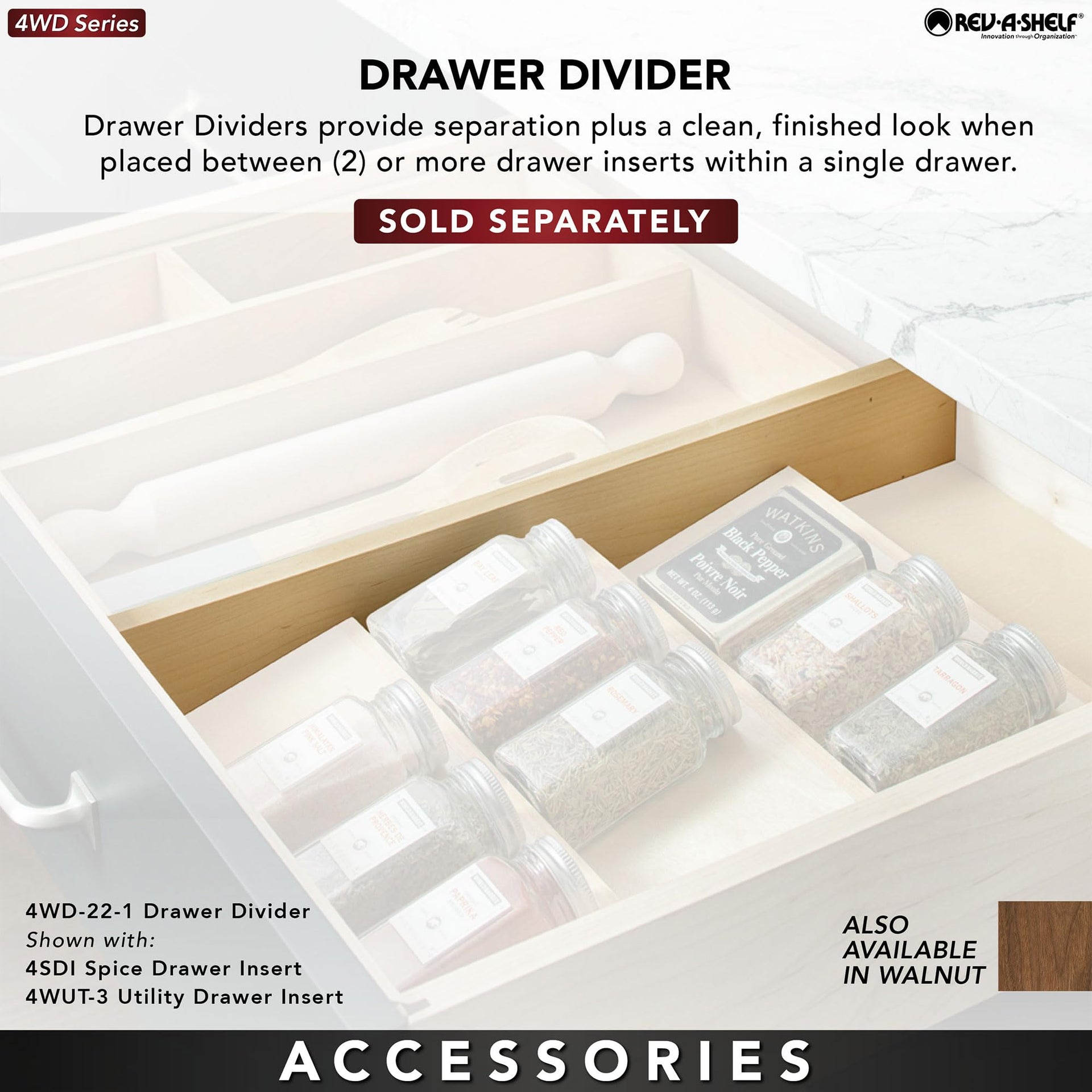 Trim-to-Custom-Fit Silverware Drawer Organizer For Kitchen Utensils, Cutlery Cabinet Storage Divider Insert, 23.98 x 21.97 In, Maple Wood, 4WUT-3