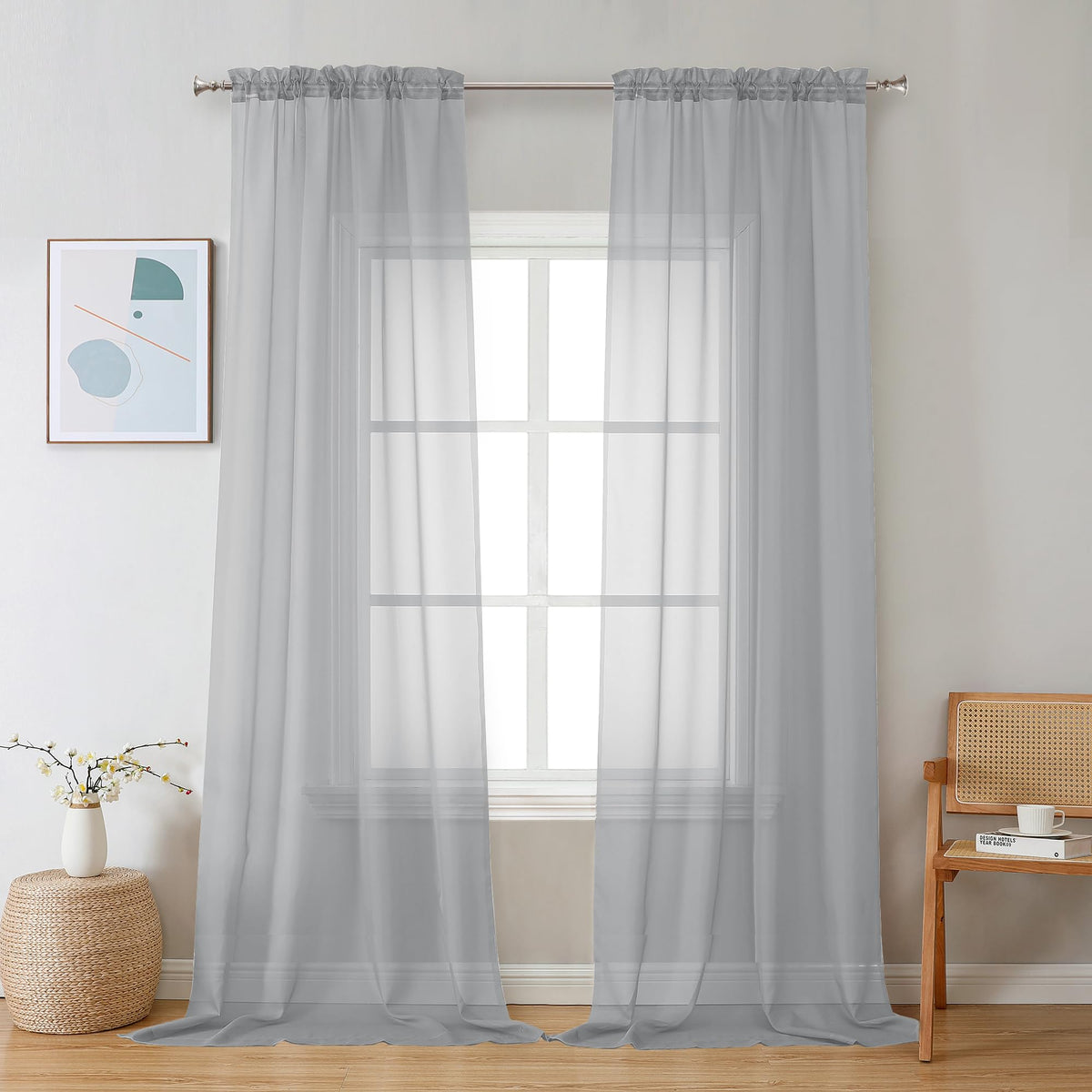 Light Grey Sheer Curtains 120 Inches Long (2 Count)