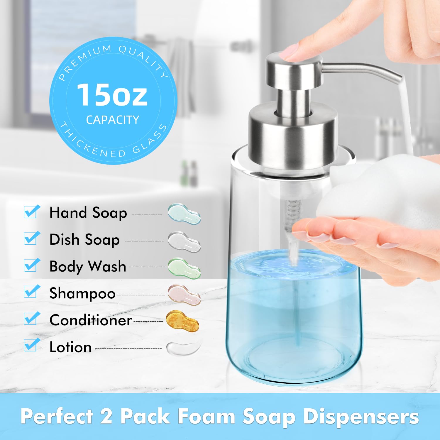 2 Pack Glass Foam Soap Dispenser Set (2 Count)