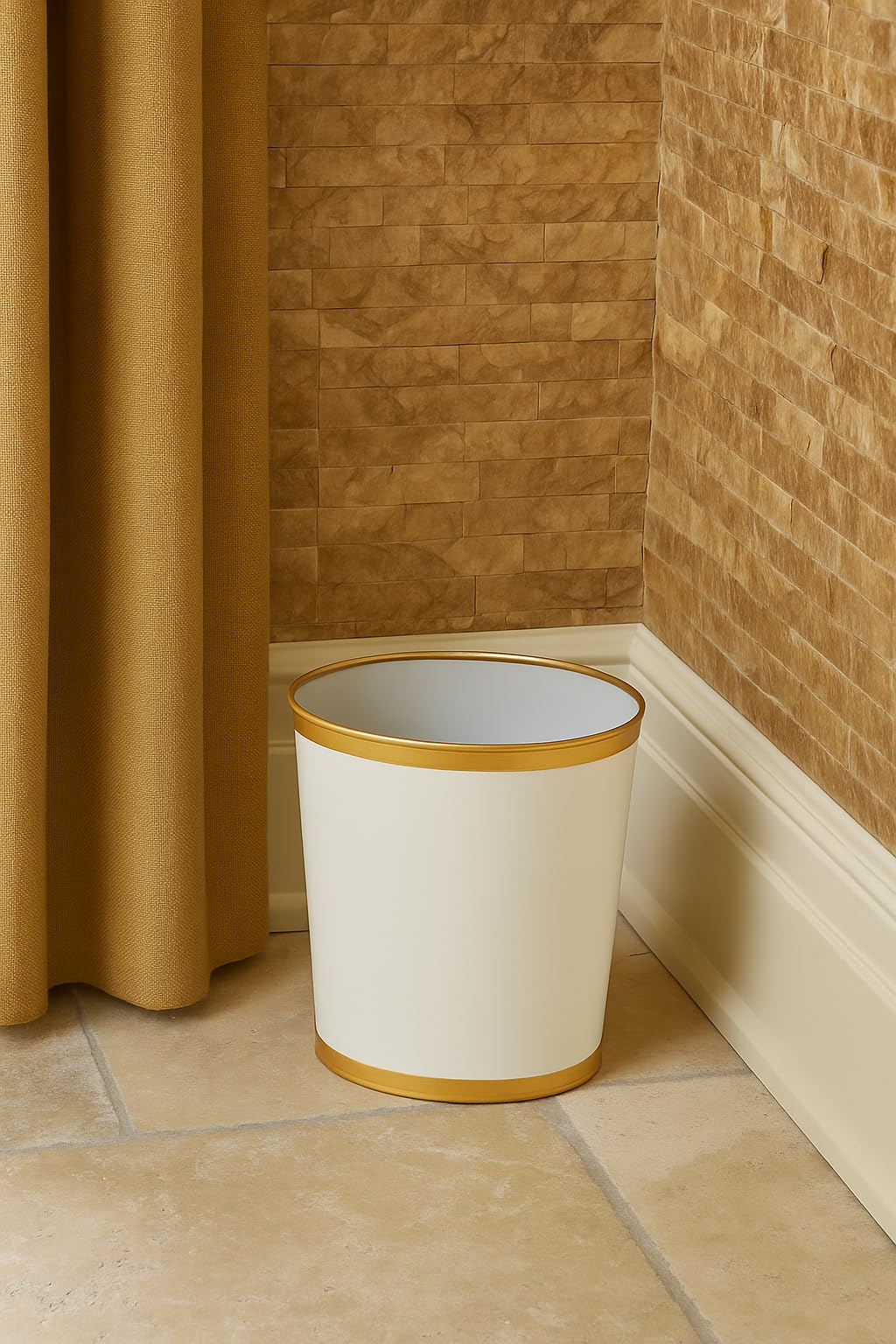 Mattie Decorative White and Gold Bathroom Trash Can