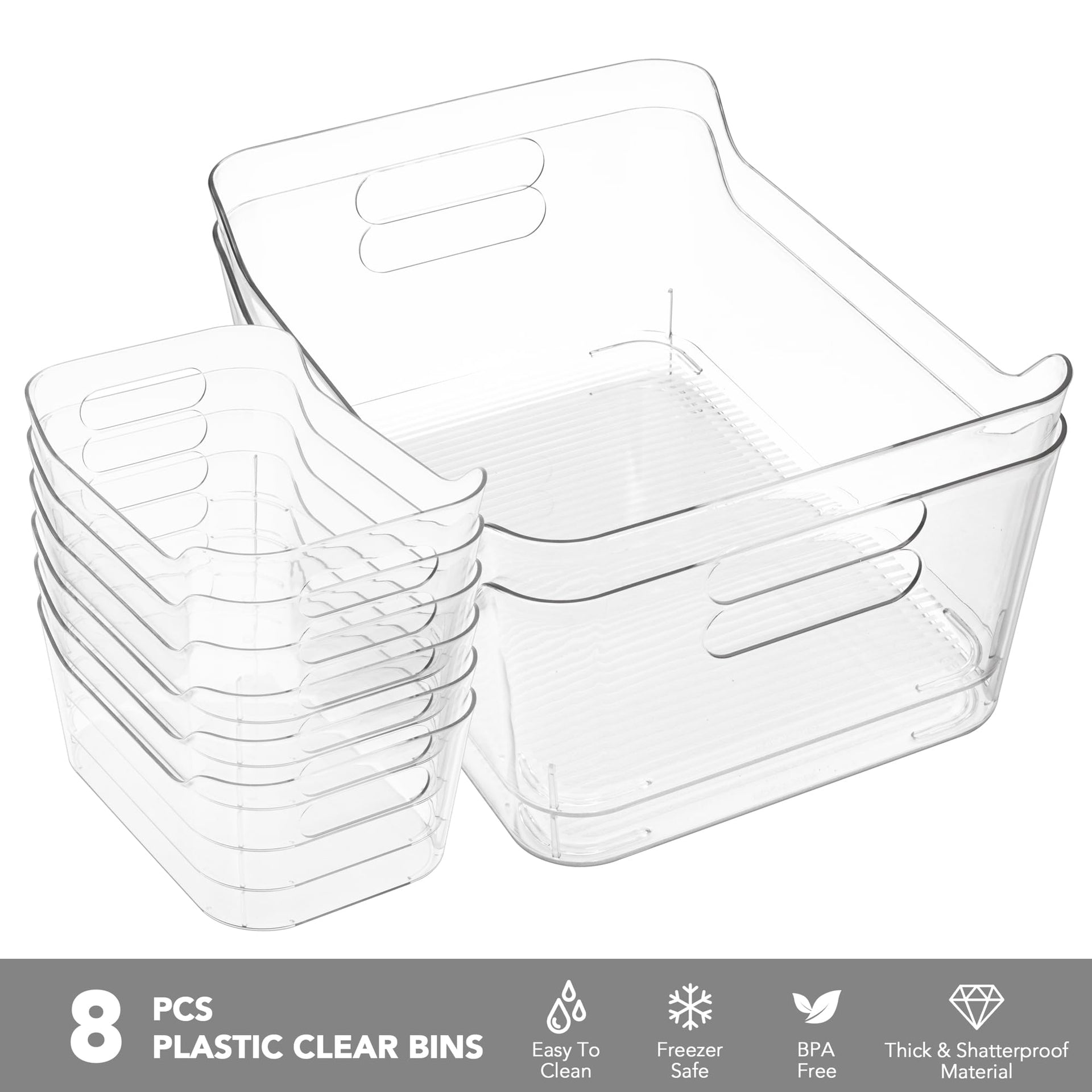 Set of 8 Clear Plastic Storage Bins (8 Count)