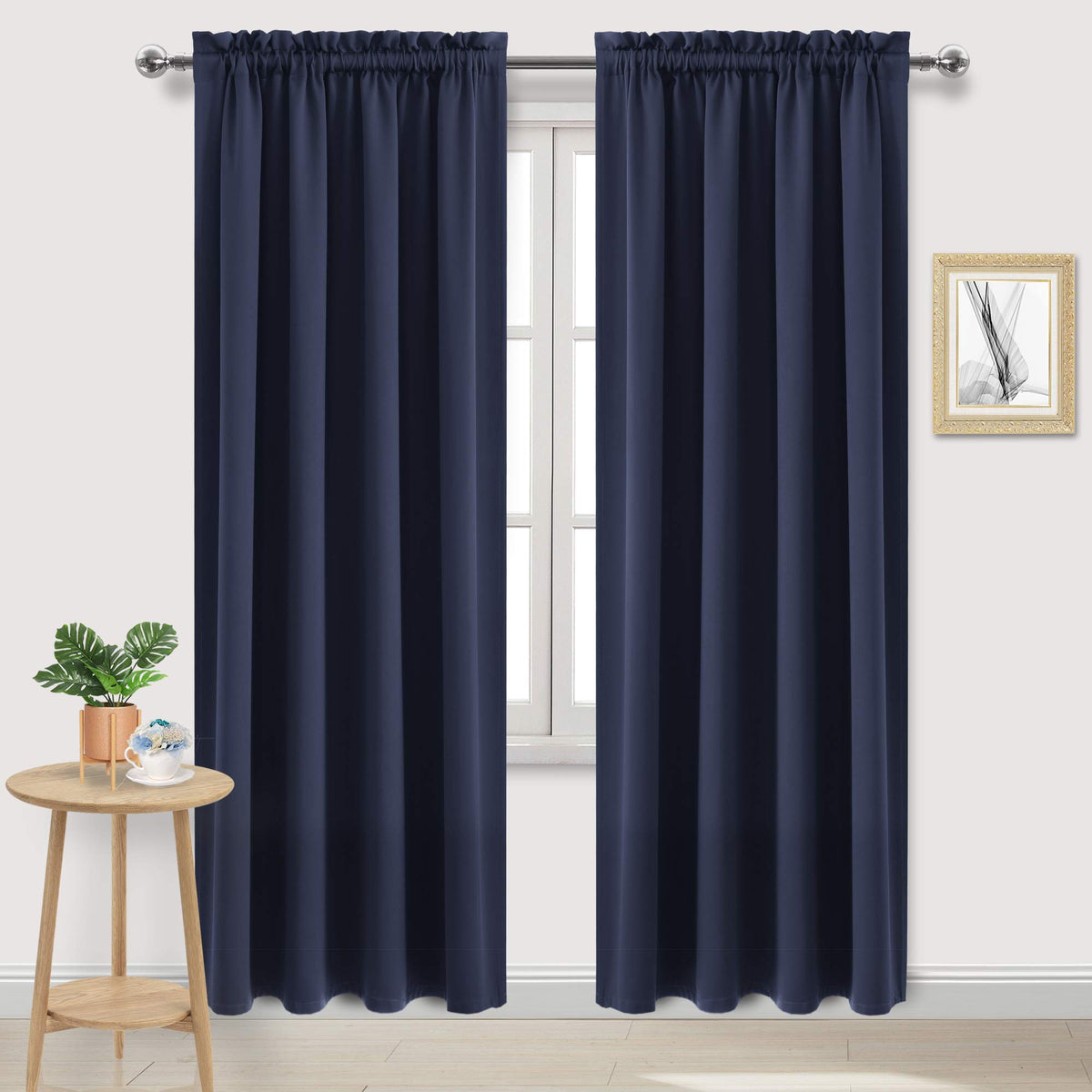 Blackout Curtains for Bedroom Living Room 52 x 84 Inch Long Navy (2 Count)