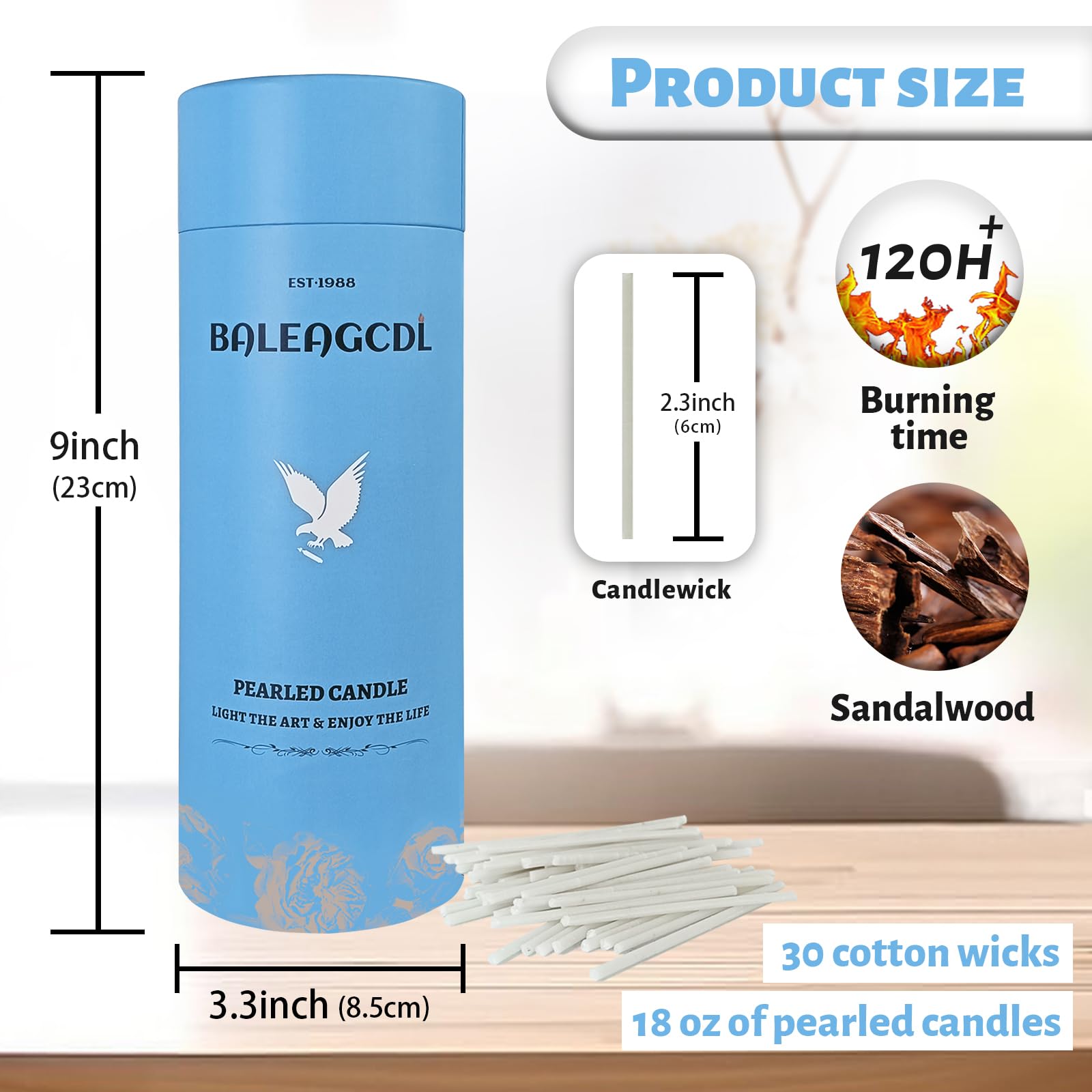Sandalwood Scented White Pearled Candle 18oz Luxury Sand Candle Granulated Wax (18 Ounce)