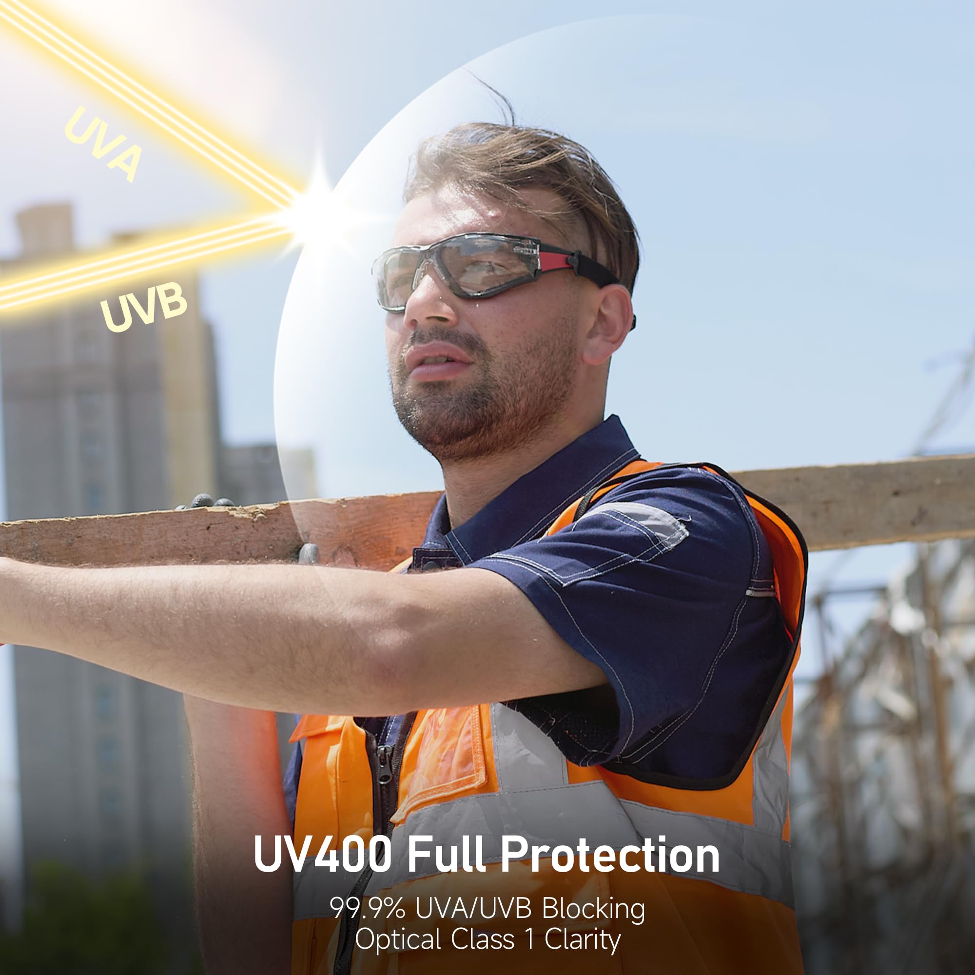 Safety Glasses Anti Fog Scratch Resistant ANSI Z87.1 CE Protective Eyewear with Foam Gasket Adjustable Strap