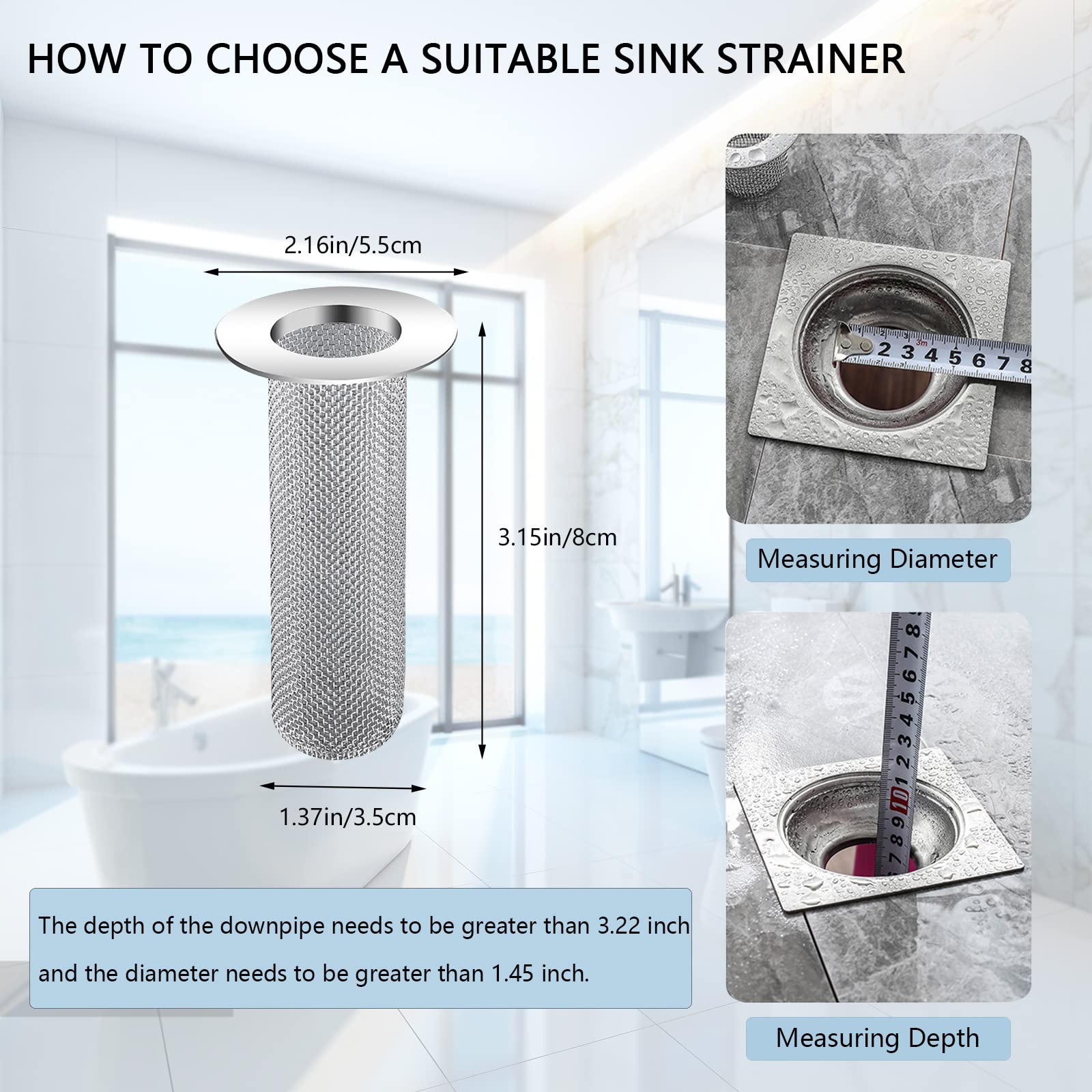 Bathroom Sink Drain Strainer Stainless Steel (2 Count)