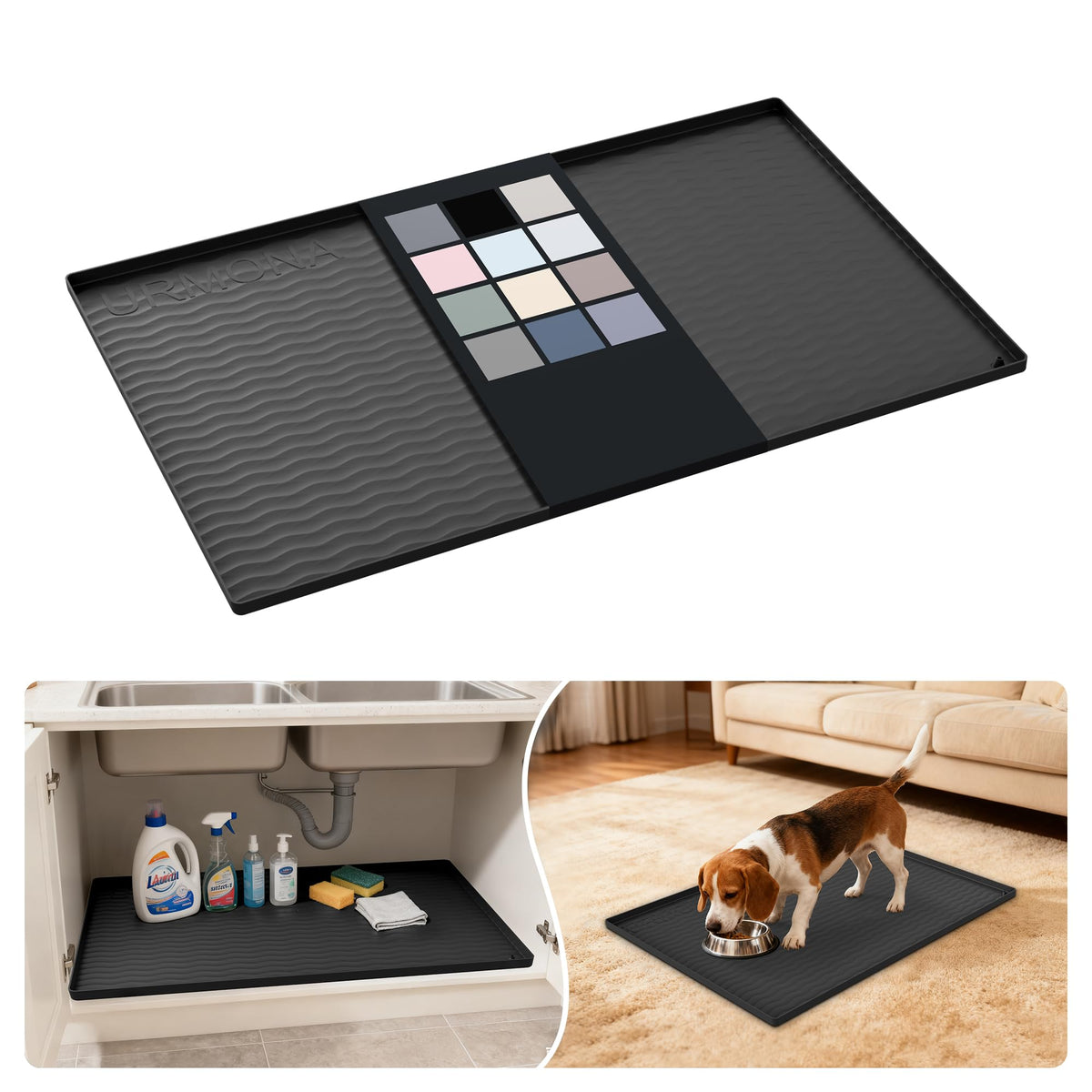 Waterproof Silicone Under Sink Mat 31'' x 22'' Shelf Liner for Kitchen and Bathroom