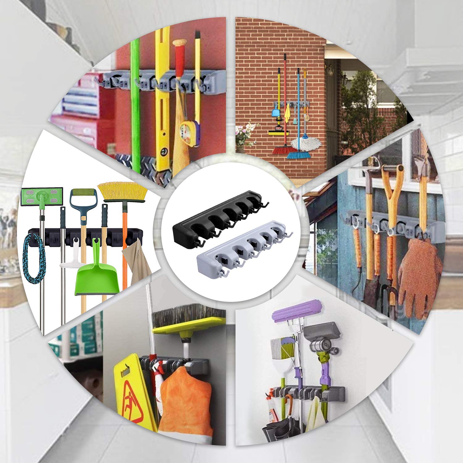 Mop and Broom Holder Wall Mount Heavy Duty Tool Organizer For Home Garden Garage And Storage