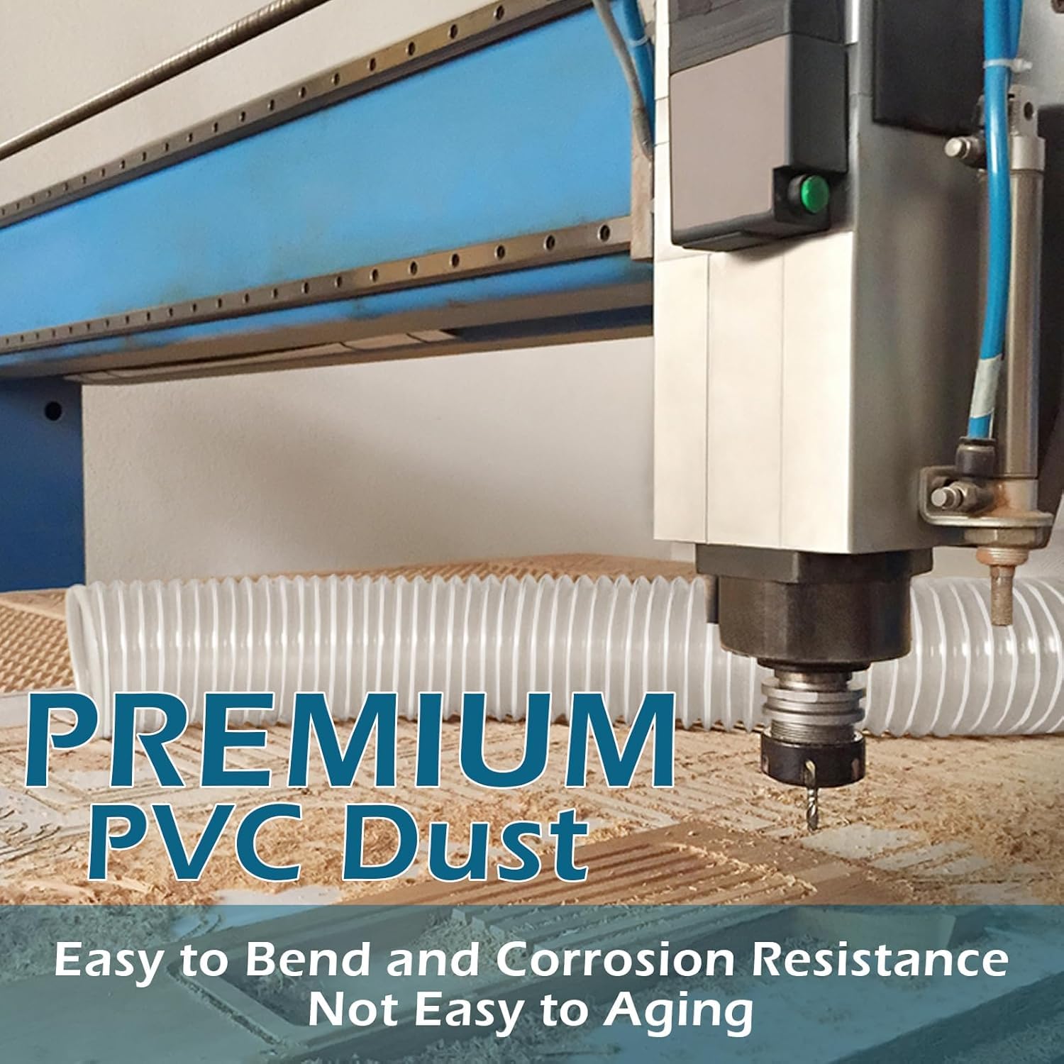 4"x20' PVC Dust Collection Hose with 4 Stainless Clamps for Woodworking