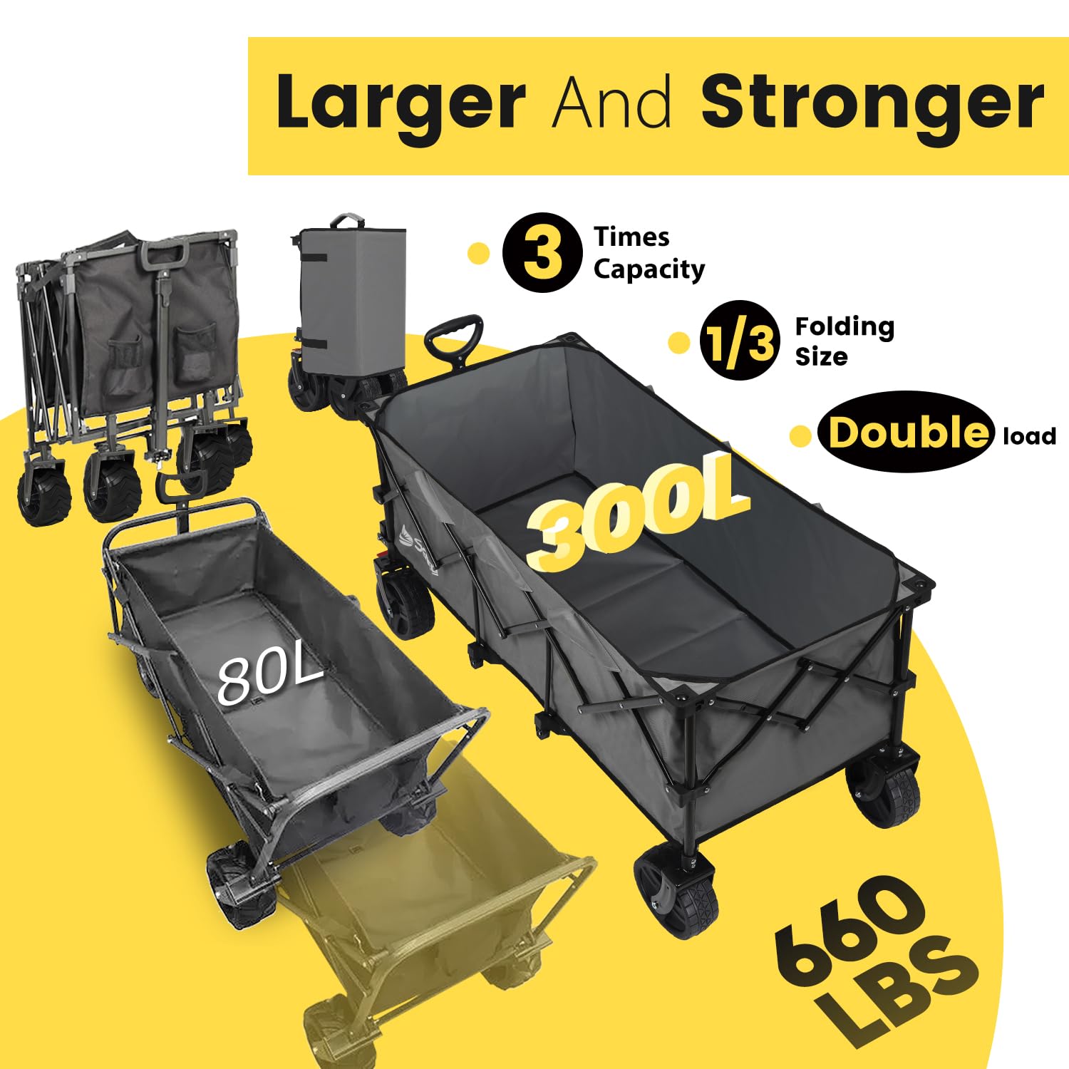 48''L Collapsible Foldable Extended Wagon with 660lbs Weight Capacity
