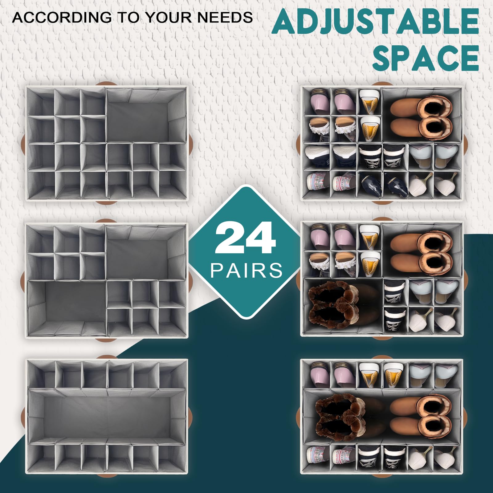 1 Pack Shoe Organizer for Closet Foldable Storage Box with Clear Cove