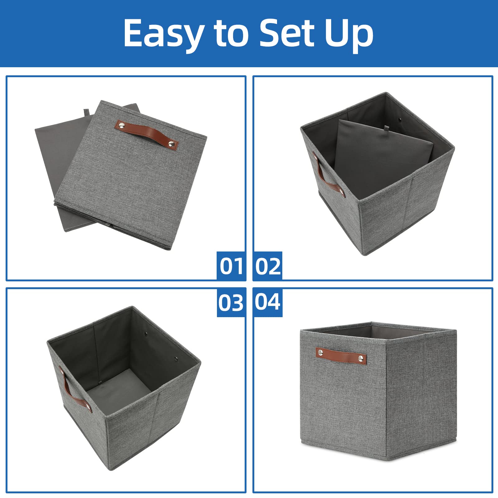 11 Inch Cube Storage Bins 4PCs Fabric Storage Cubes Storage Baskets Organizer with Handles