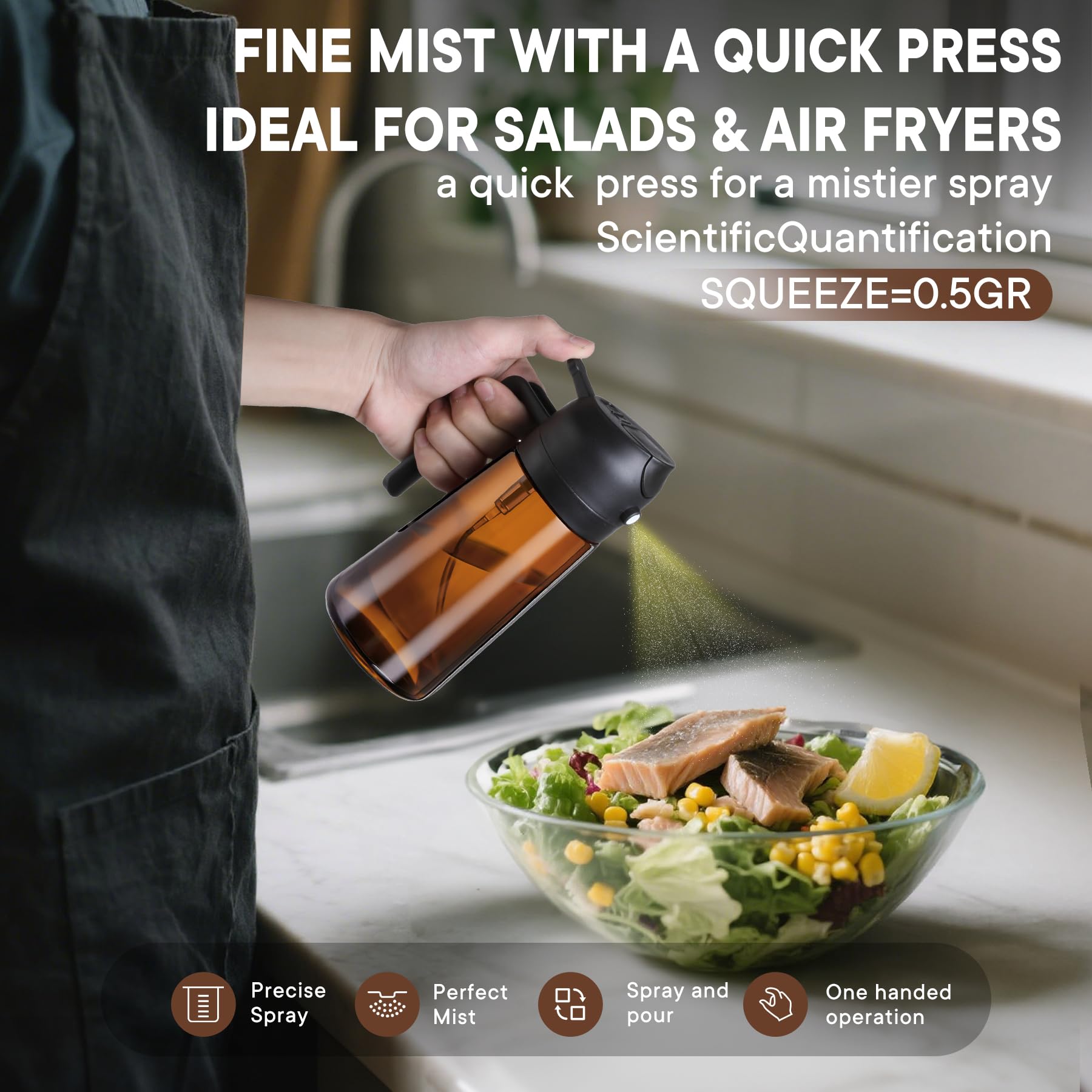 Oliver Oil Sprayer Dispenser for Cooking Bottle 16oz Dark Glass Black
