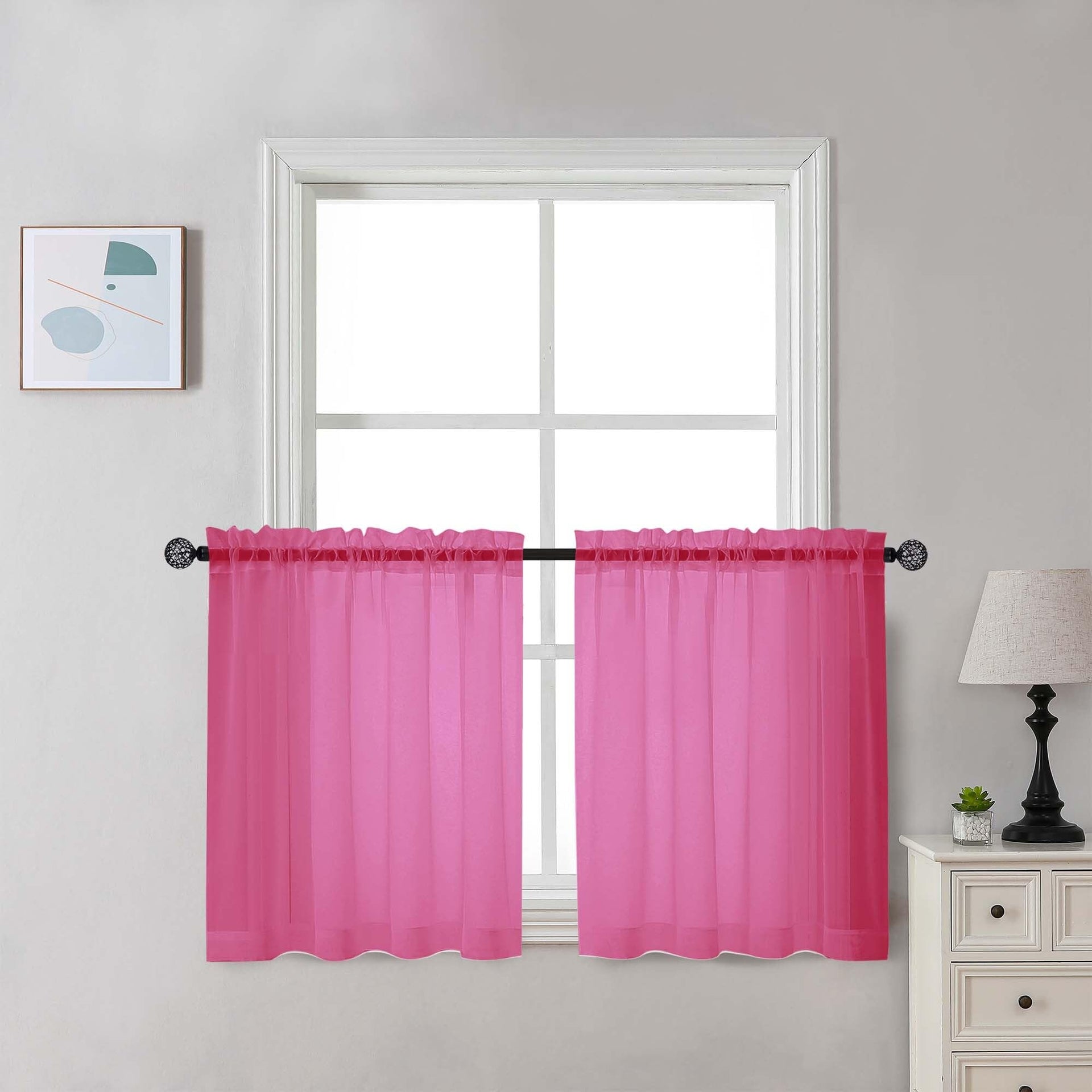 Hot Pink Sheer Curtains 30 inch Length 2 Panels (2 Count)
