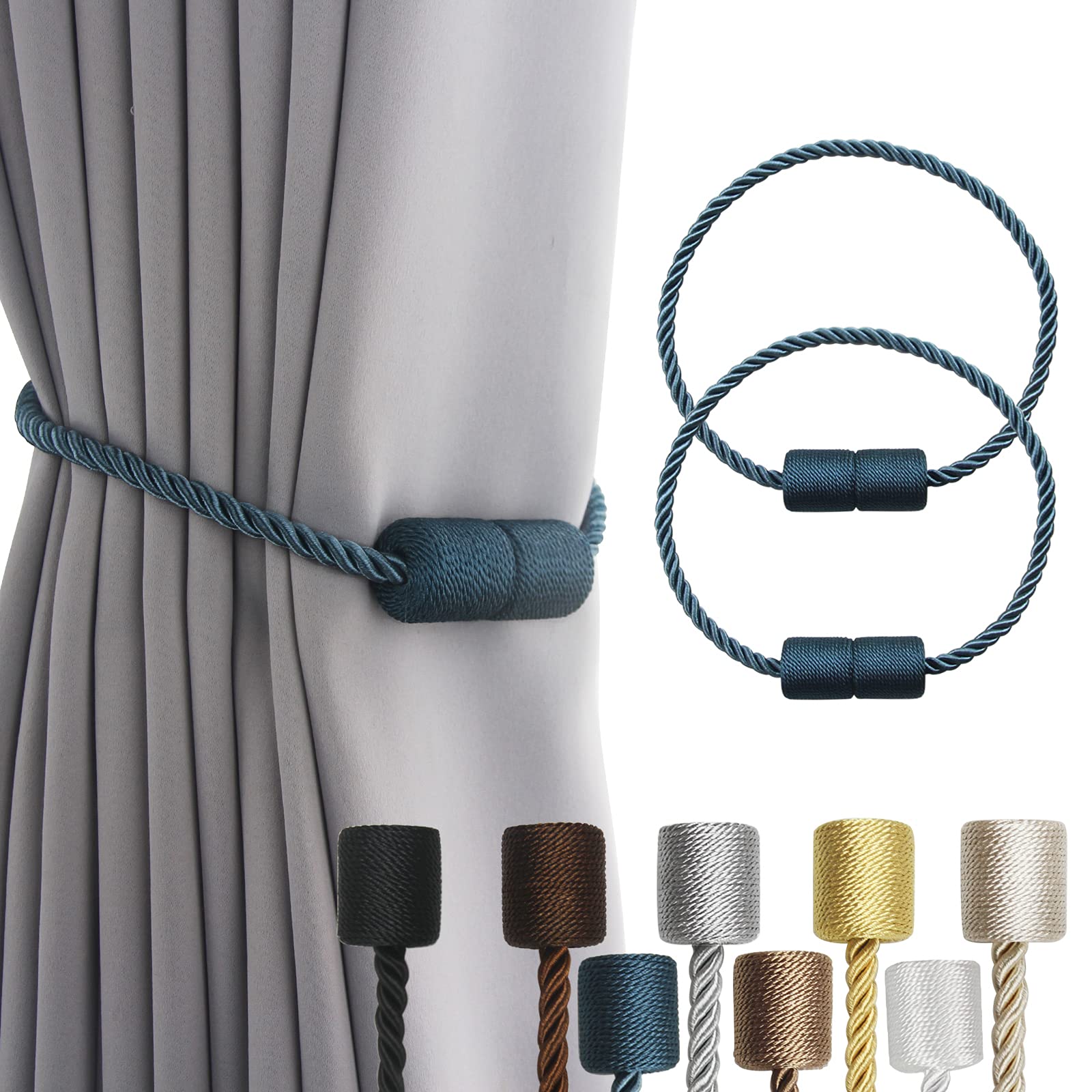 2 Pack Strong Magnetic Curtain Tiebacks Outdoor Elegant Decorative Tie Backs Modern Rope Tiebacks for Drapes Window Curtain Holdbacks for Draperies (2 Count)