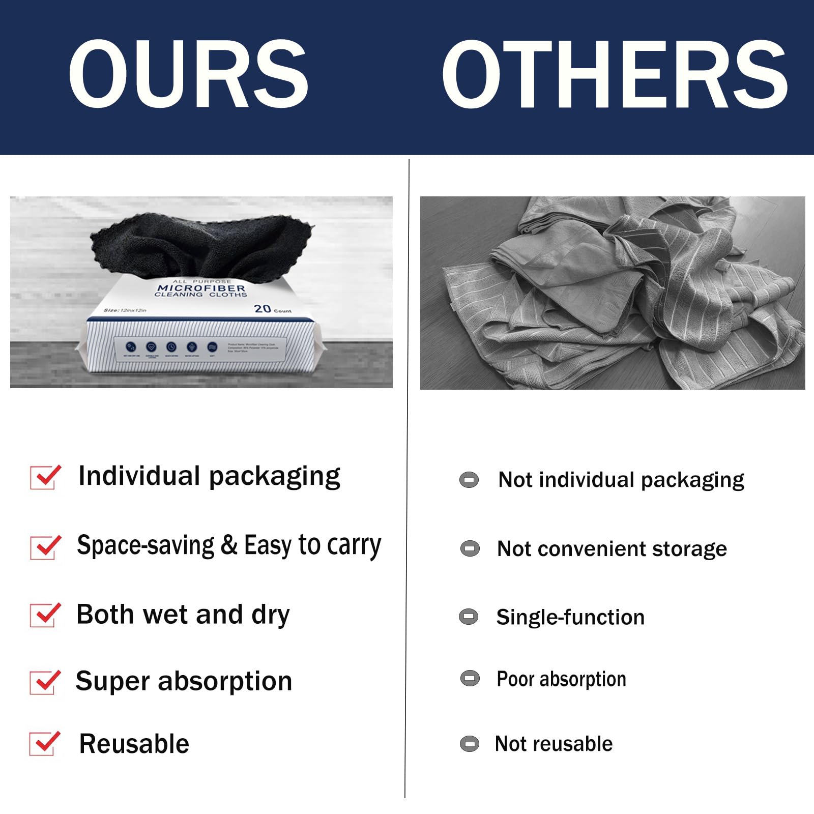 12" x 12" Black Microfiber Cleaning Cloth (40 Count)