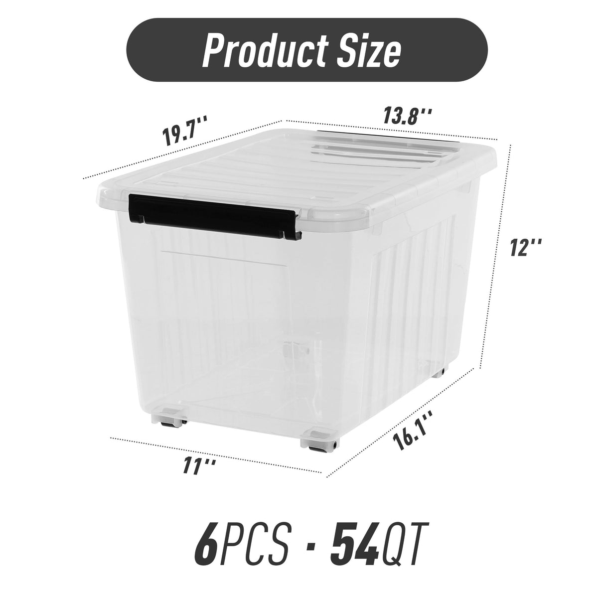 54 Quart Large Clear Plastic Storage Bins with Lids 6 (6 Count)
