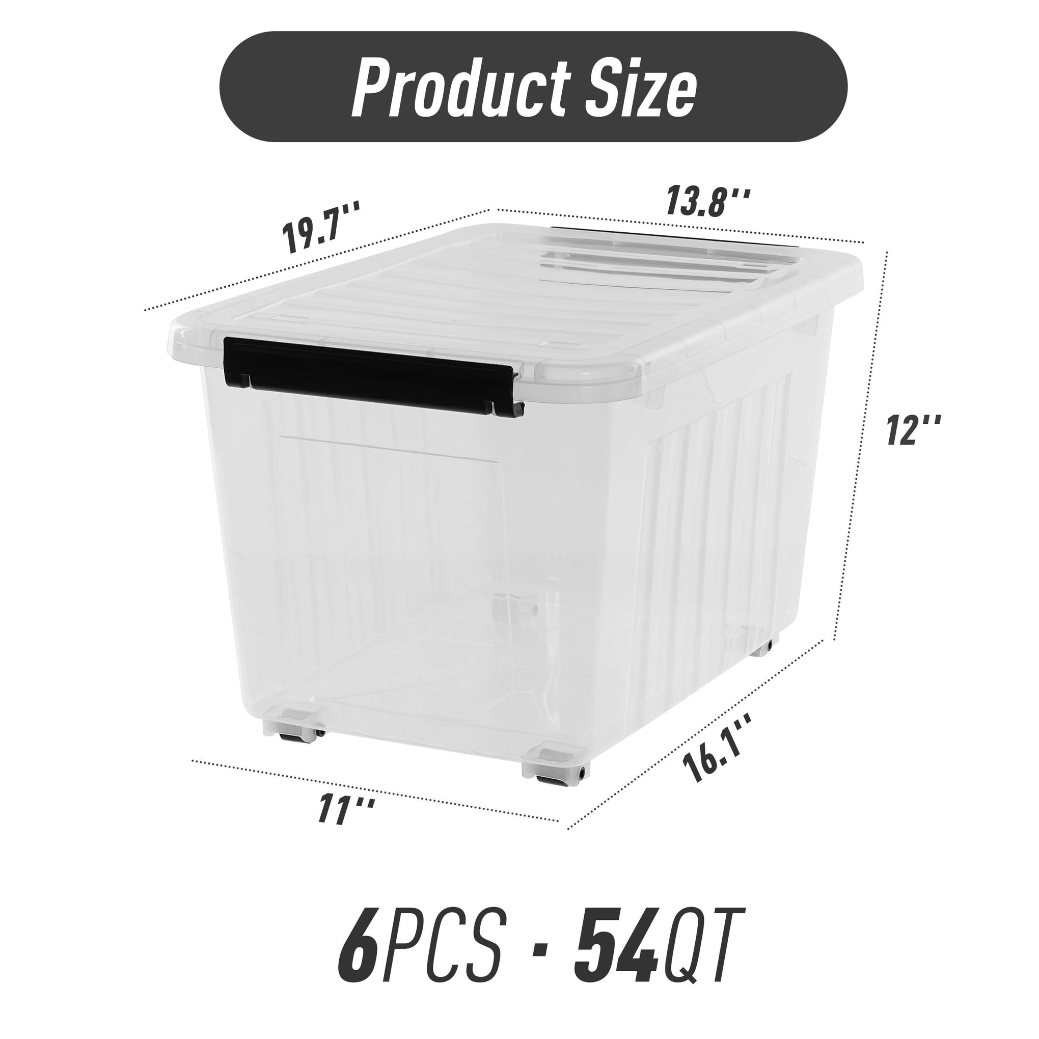 54 Quart Large Clear Plastic Storage Bins with Lids 6 (6 Count)