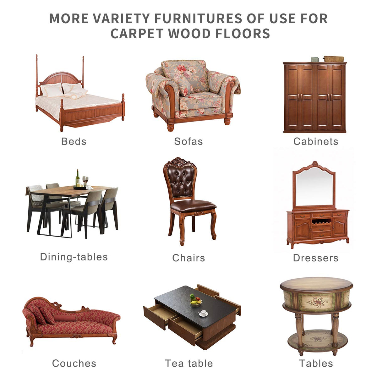 Large Furniture Sliders for Carpet (8 Count)