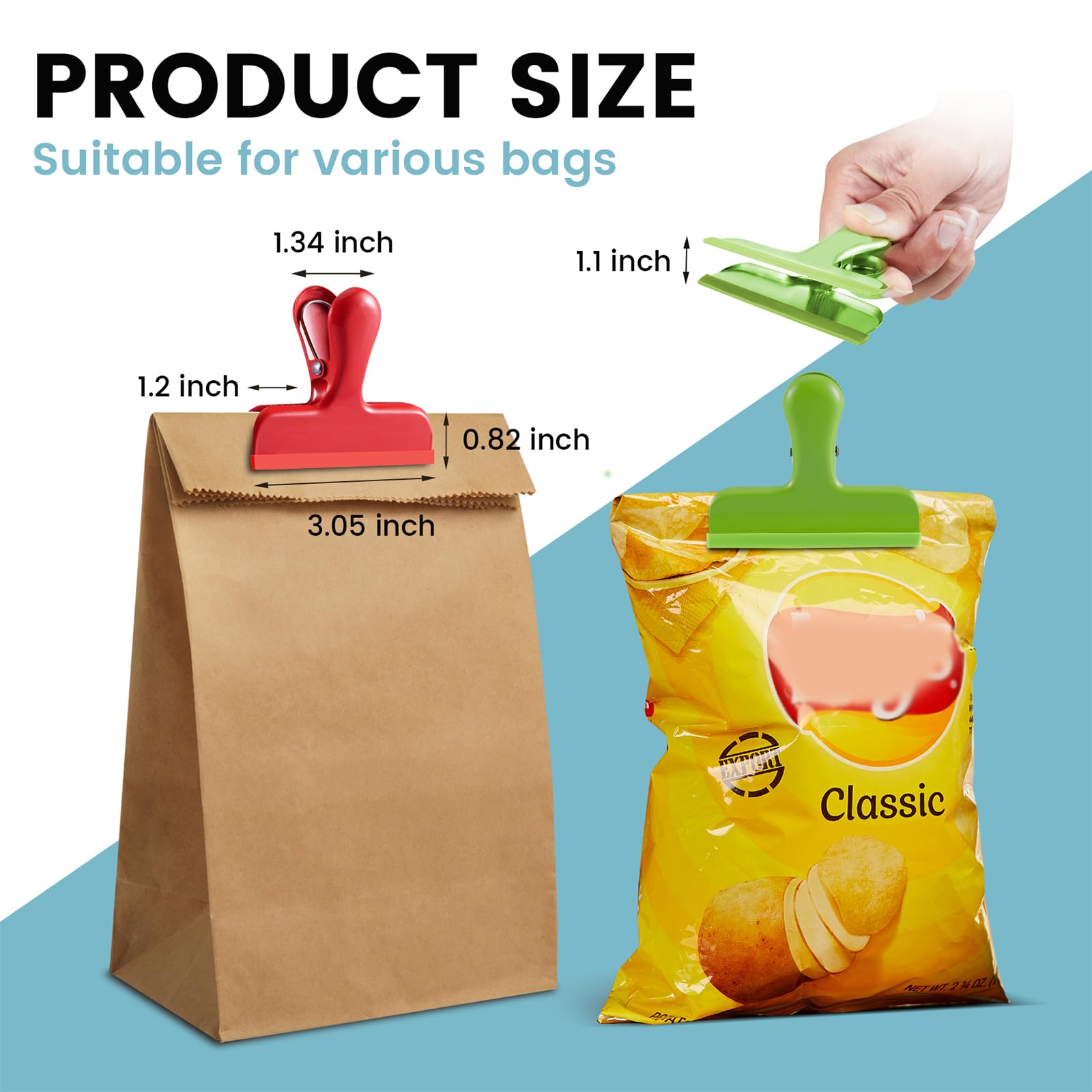 8 Pack Stainless Steel Chip Bag Clips Covered with Silicone (8 Count)