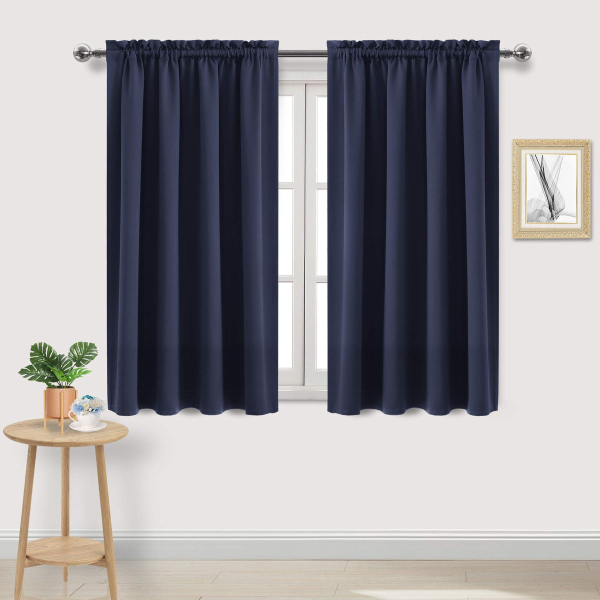 Blackout Curtains for Bedroom Living Room 52 x 54 Inch Long Navy (2 Count)