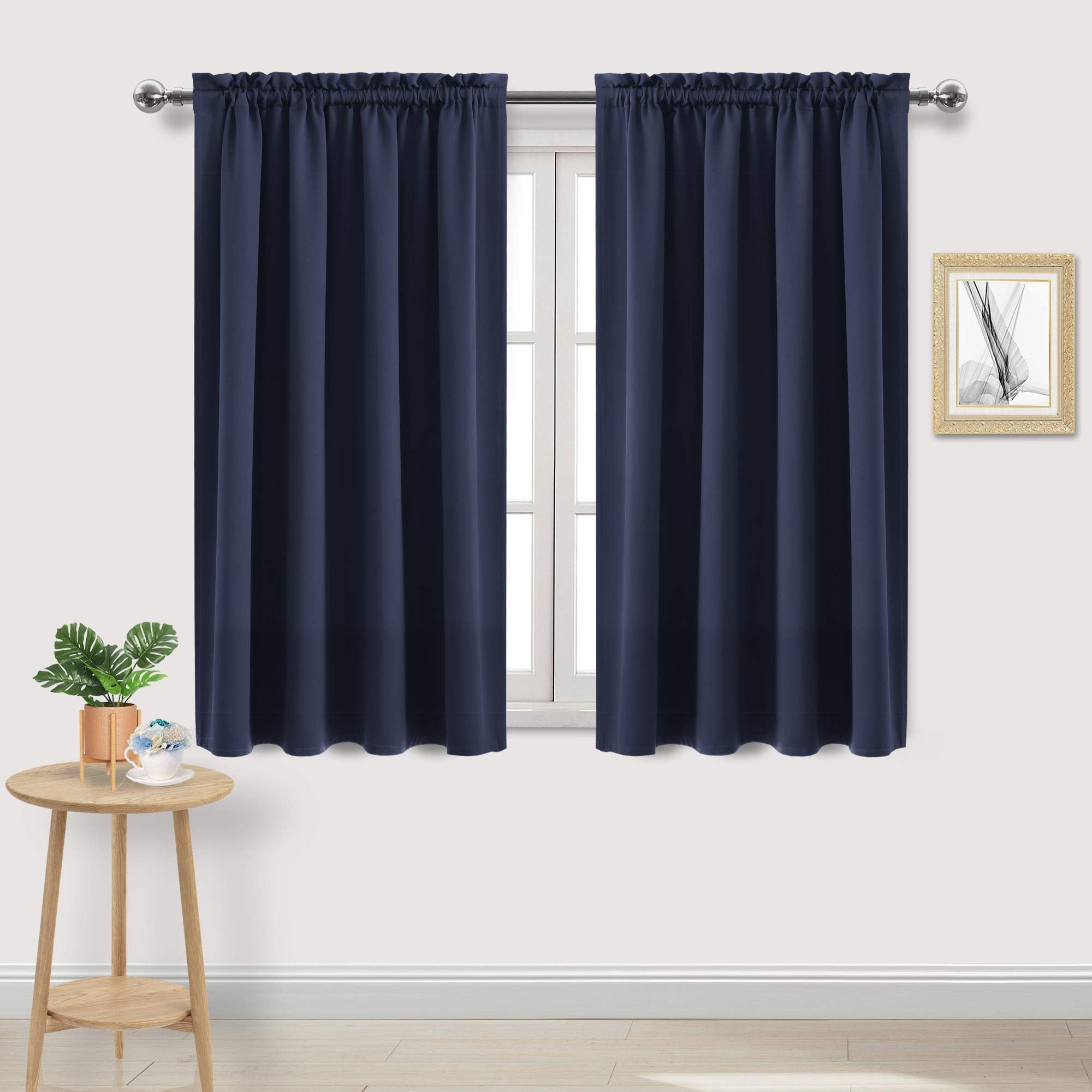Blackout Curtains for Bedroom Living Room 52 x 45 Inch Long Navy (2 Count)