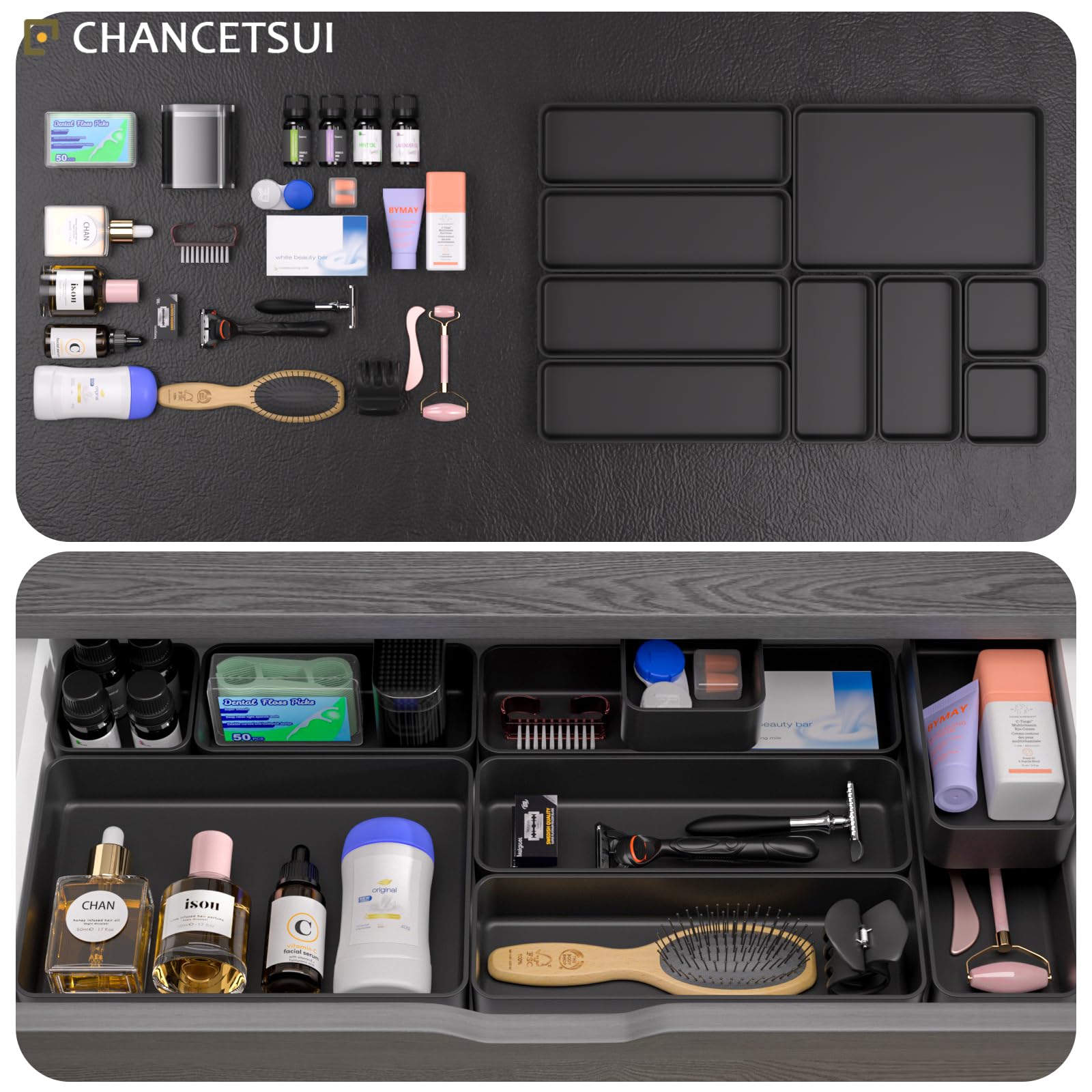 Black Bathroom Drawer Organizer Trays (62.0822 Ounce)