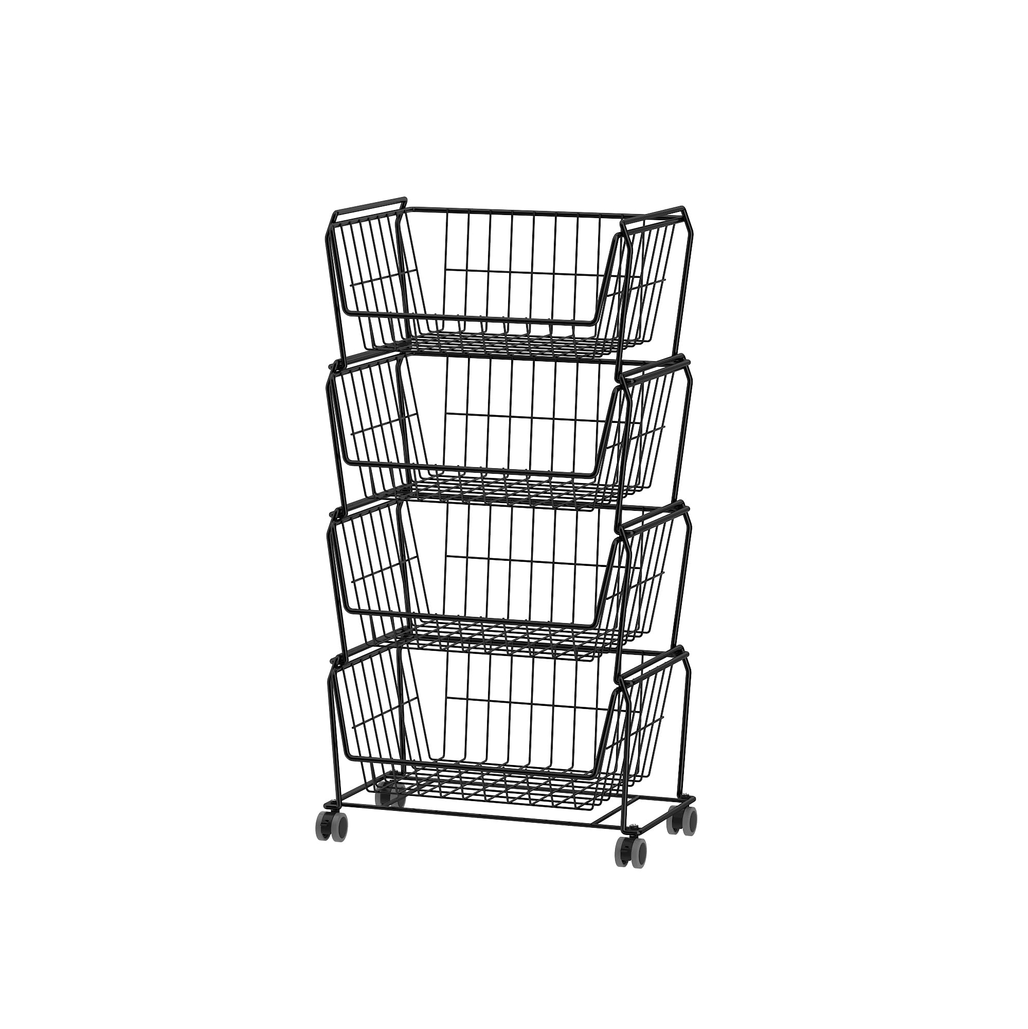 4 Tier Spacious Stackable Wire Storage Baskets with Wheels