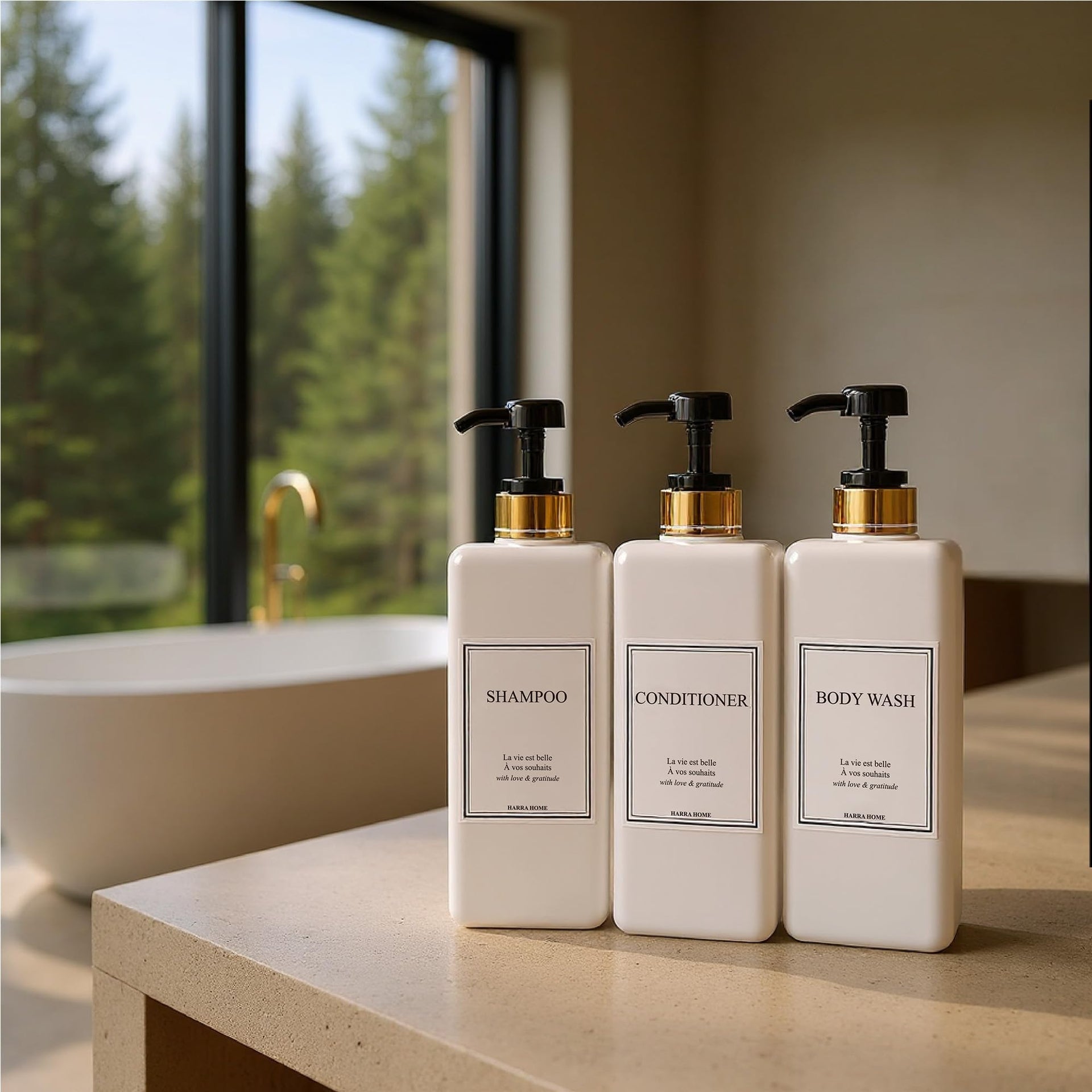 Modern Gold Design Shampoo and Conditioner Dispenser (3 Count)