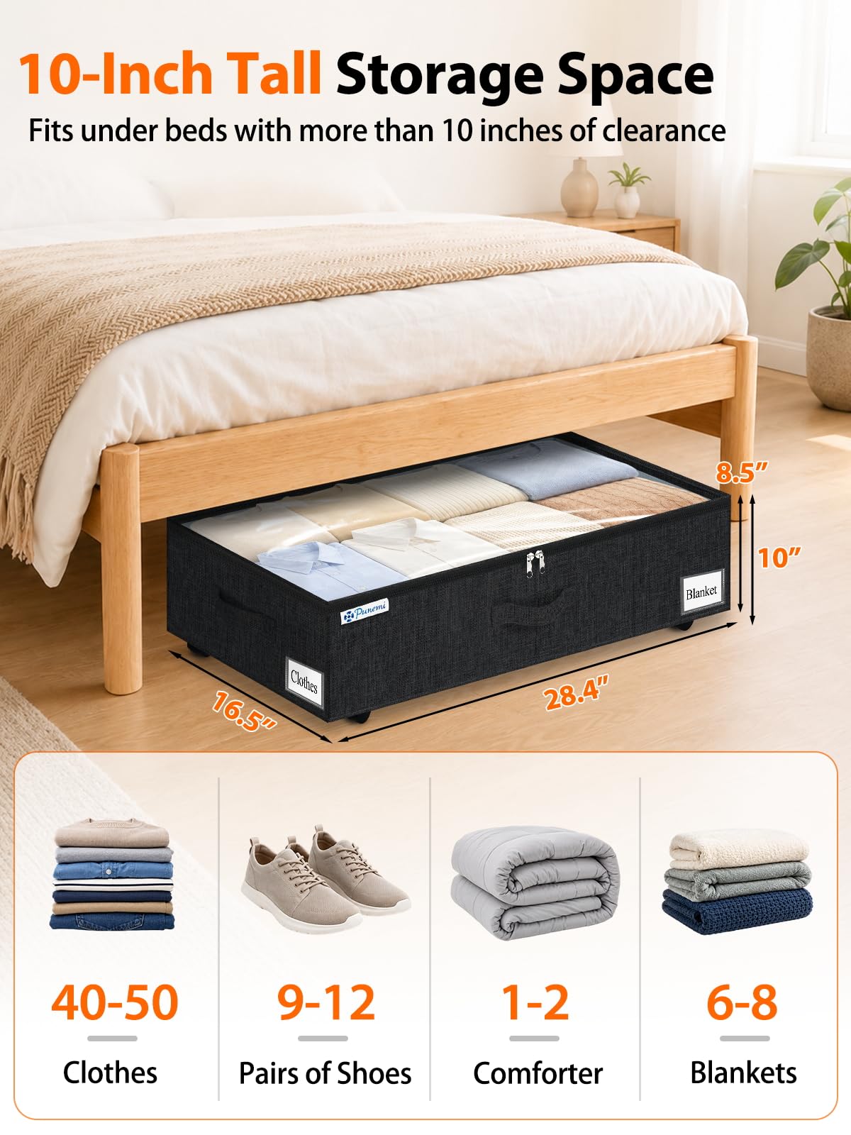 10 inch Tall Under Bed Storage Bins with Wheels (2 Count)