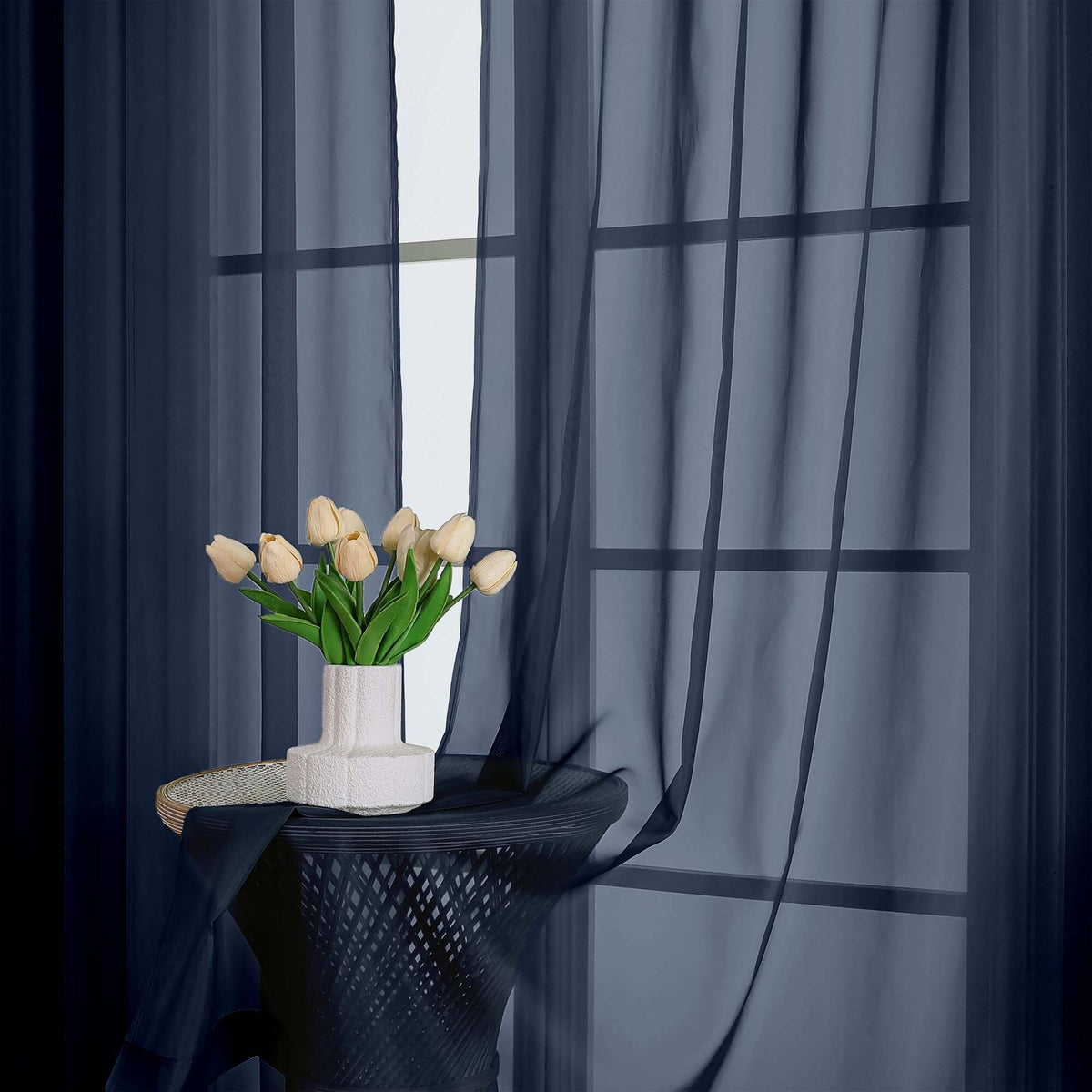 Navy Blue Sheer Curtains 90 Inches Long 2 Panels (2 Count)