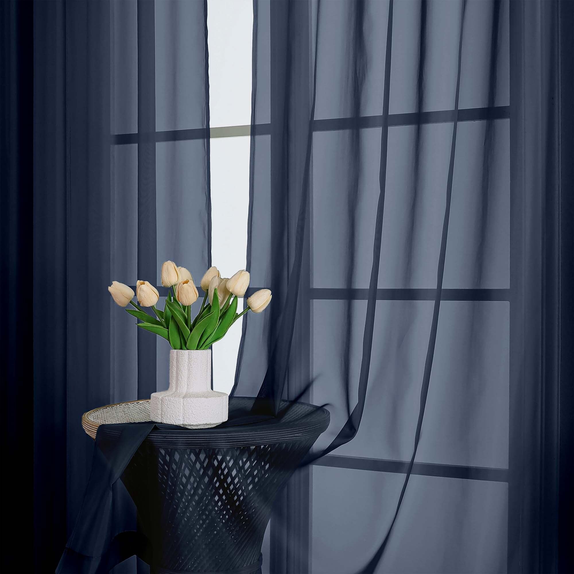 Navy Blue Sheer Curtains 63 Inches Long 2 Panels (2 Count)