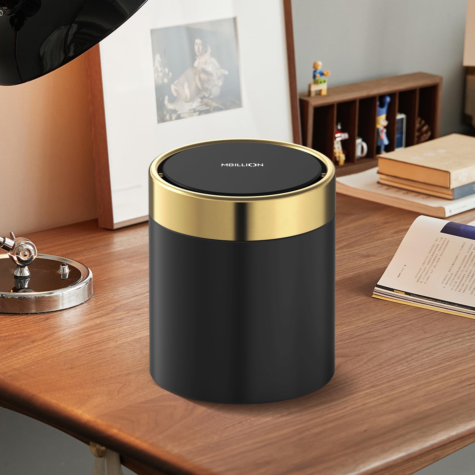 0.4 Gal Matte Black Desktop Mini Swing Lid Trash Can
