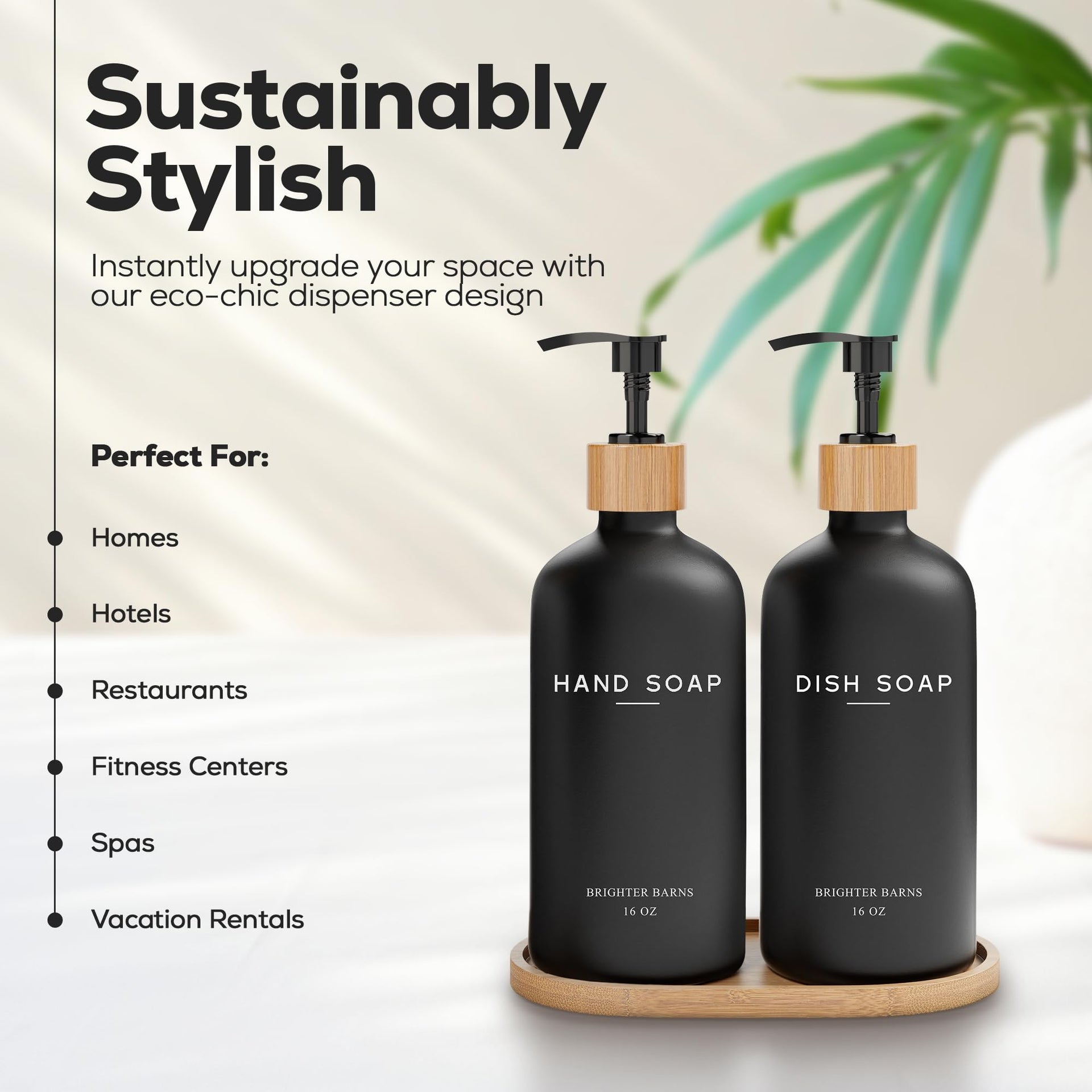 Black Glass Hand and Dish Soap Dispenser Set by Brighter Barns (2 Count)