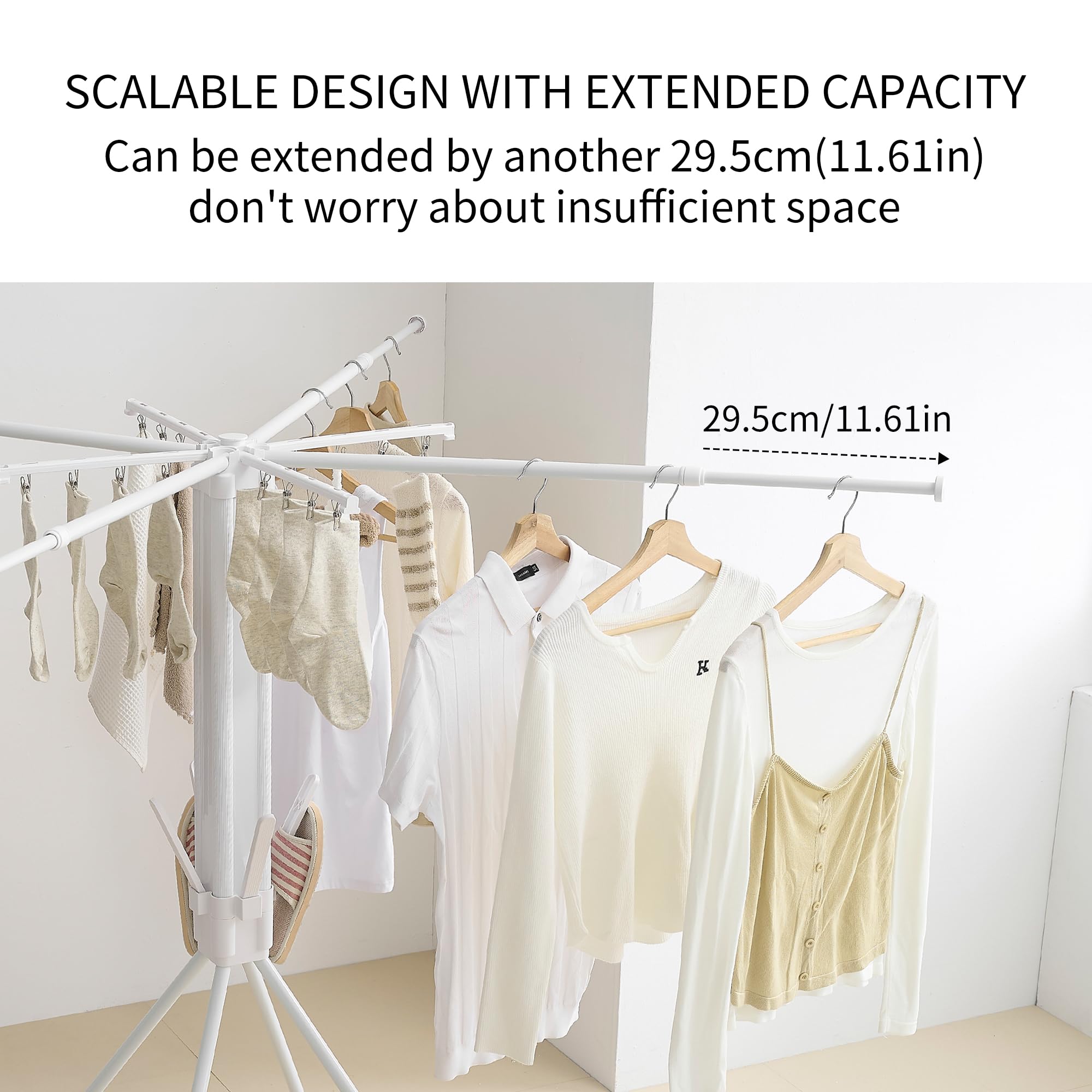 Foldable Clothes Drying Rack with Aluminum 4 Rods 16 Clips