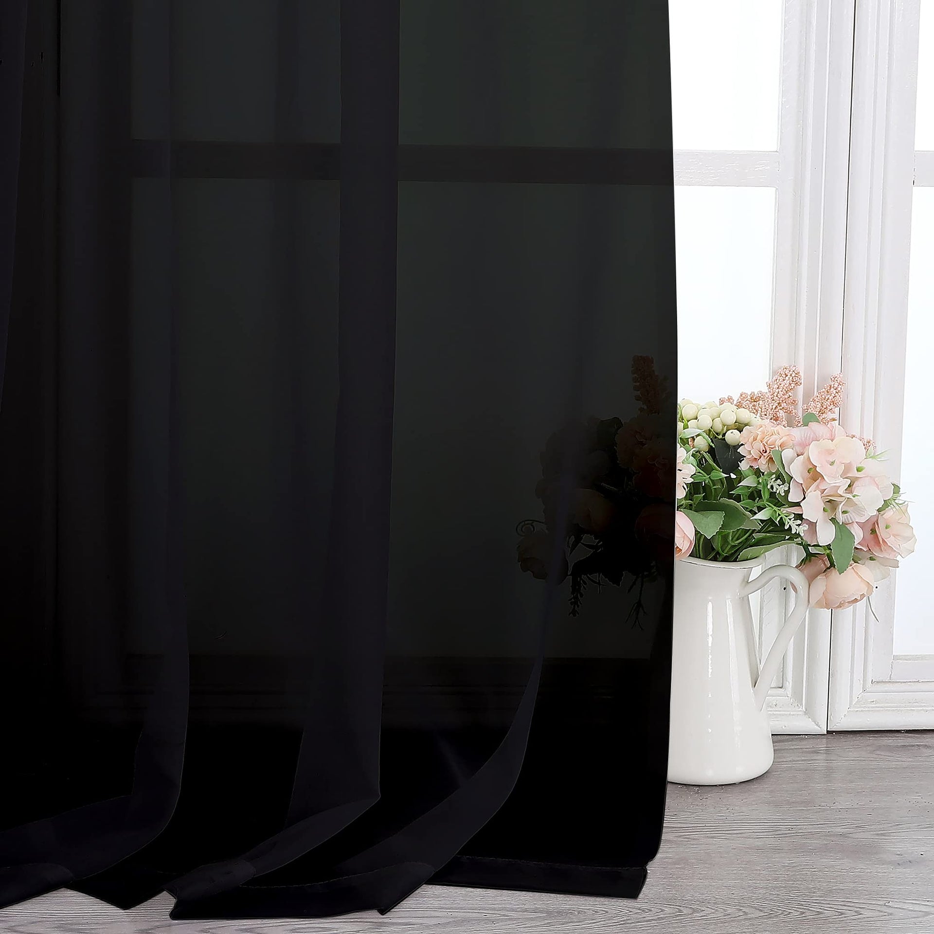 Black Sheer Scarf Valances for Windows 216 Inch Extra Long (2 Count)