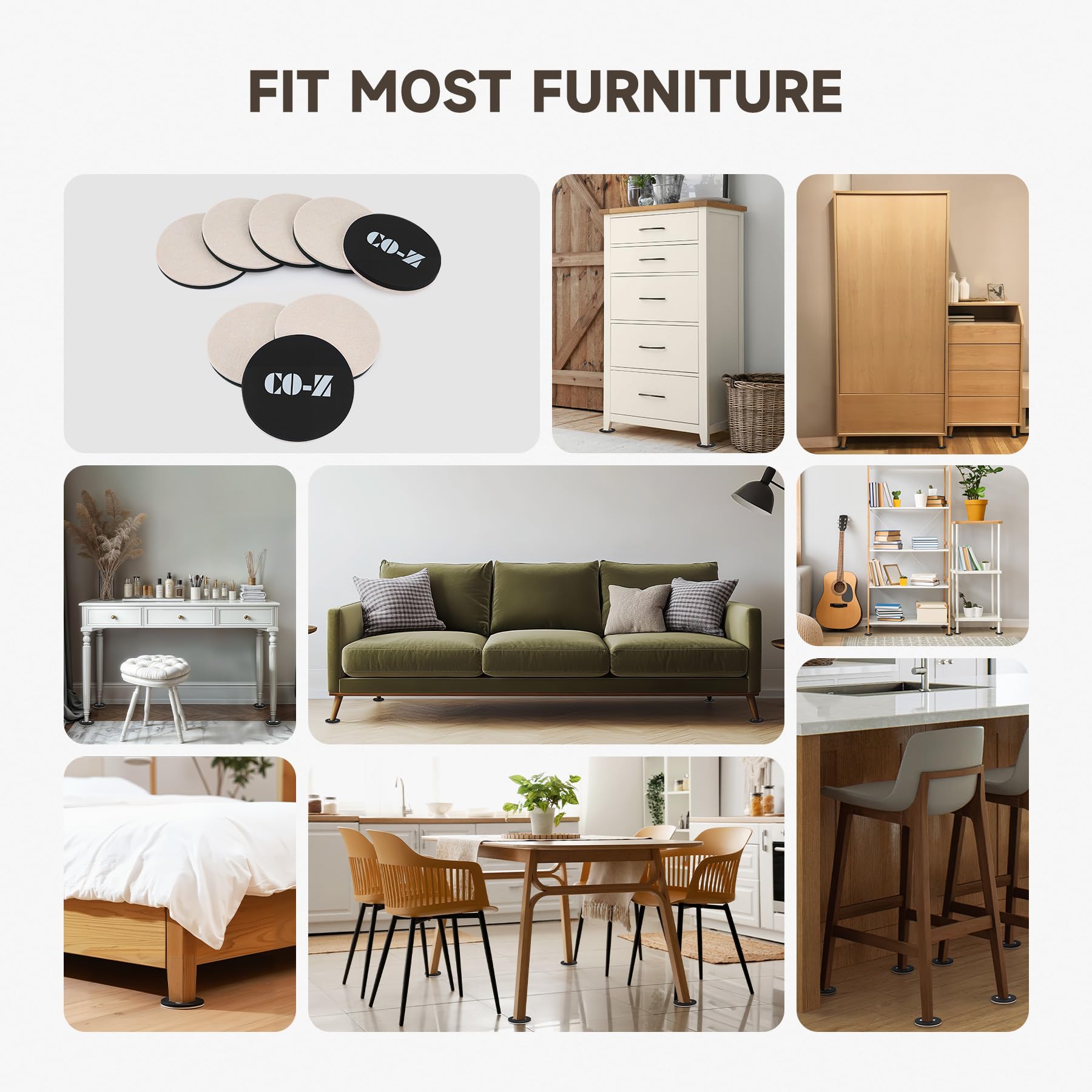 8pcs Felt Furniture Sliders for Hardwood Floors (8 Count)