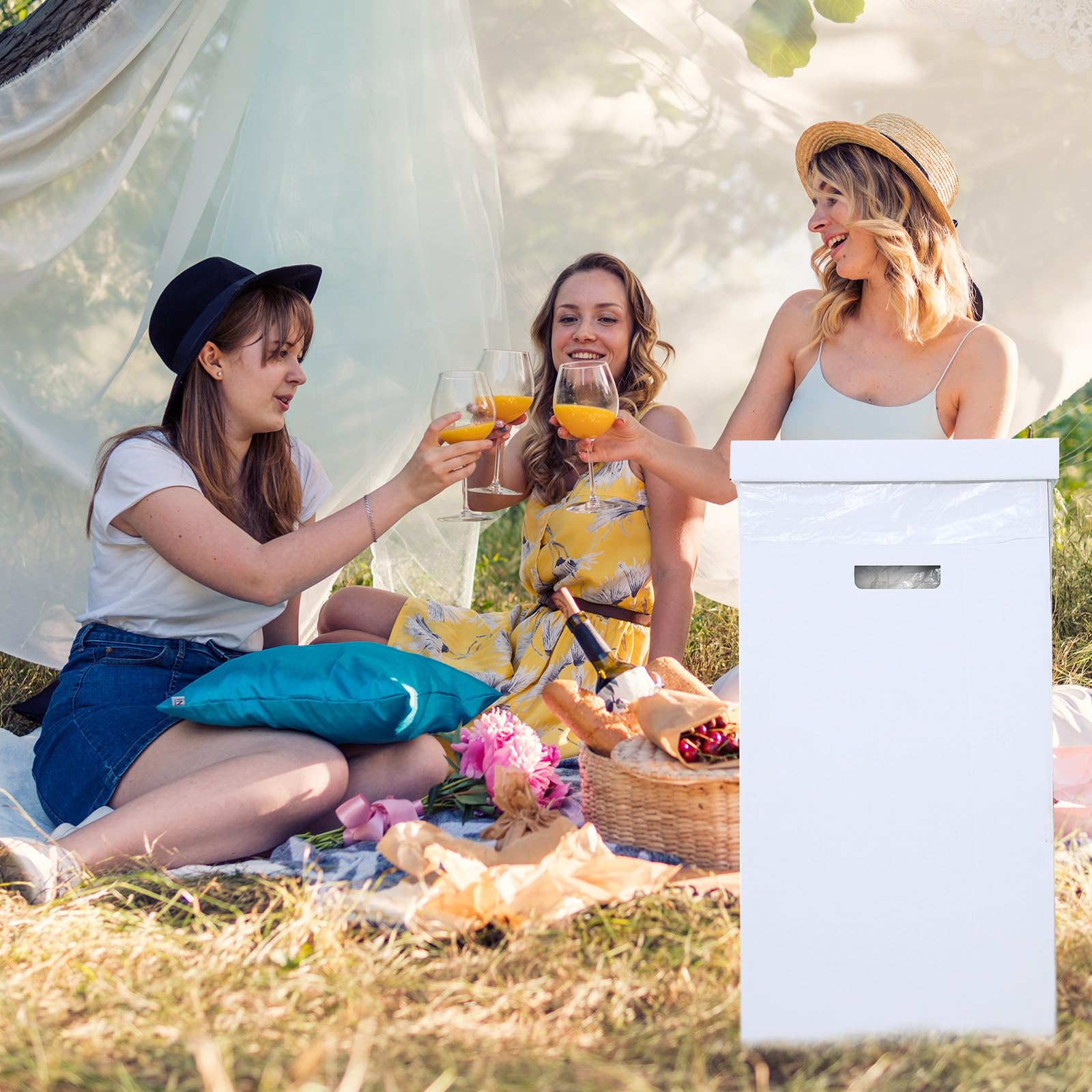 3 Pcs Cardboard Trash Cans with Lid Disposable and Reusable Corrugated Cardboard Trash Cans Recycling Bins Bulk with 6 Garbage Bags White Rubbish Boxes for Parties Events (3 Count)