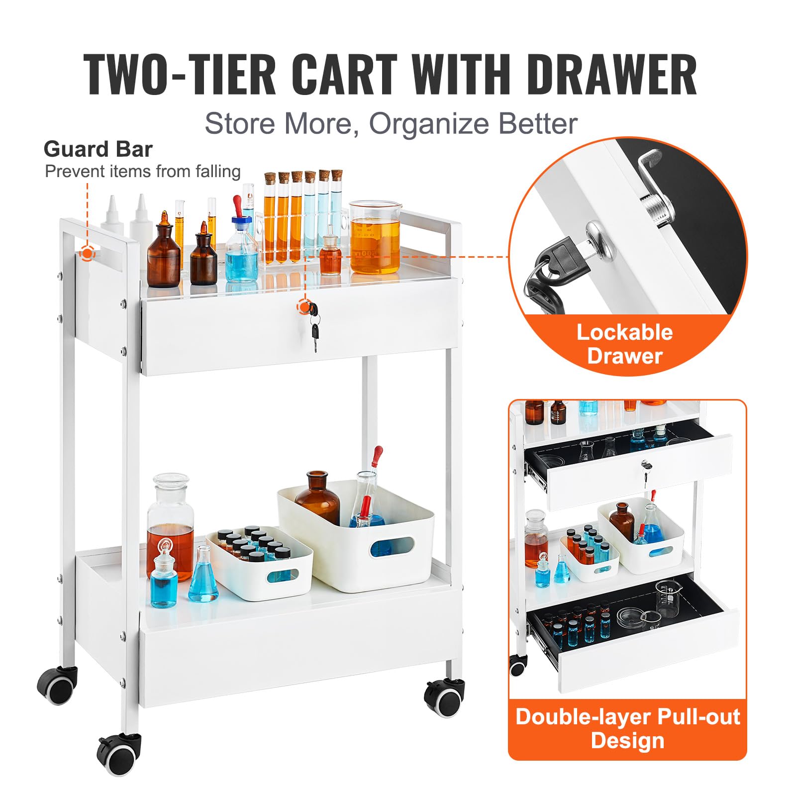 Rolling Medical Cart with Lockable Drawer