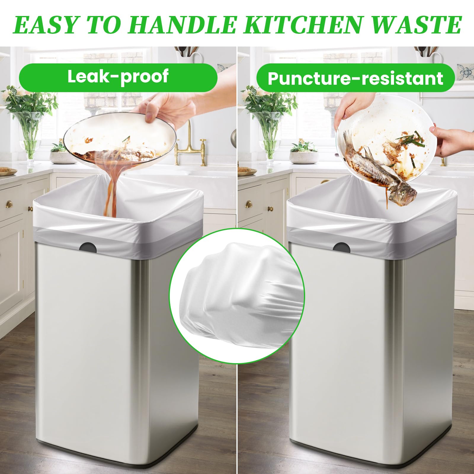 Trash Bags 15 Gallon Tall Kitchen Drawstring Garbage Bag