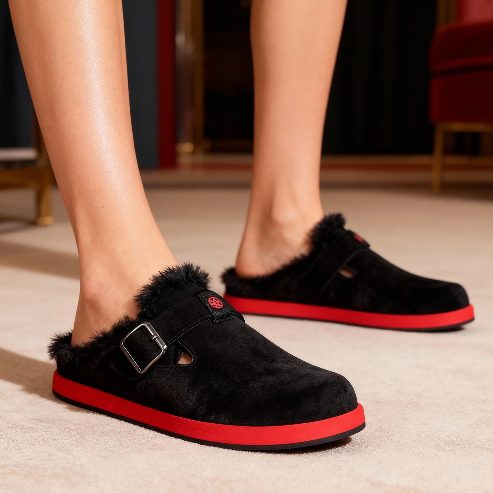 Fur Lined Clogs for Women Men Winter Slippers